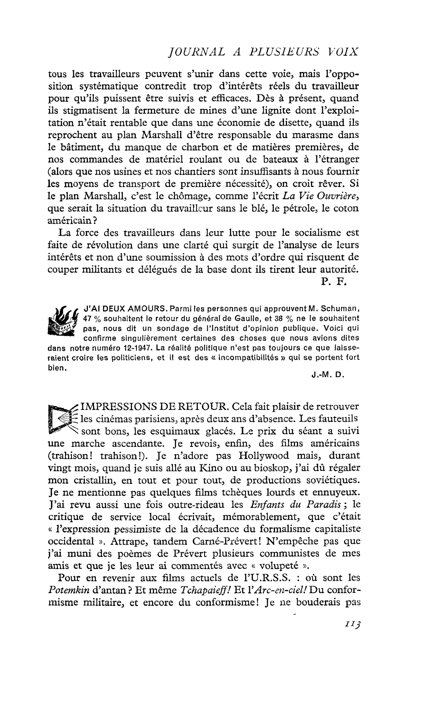 IMPRESSIONS DE RETOUR