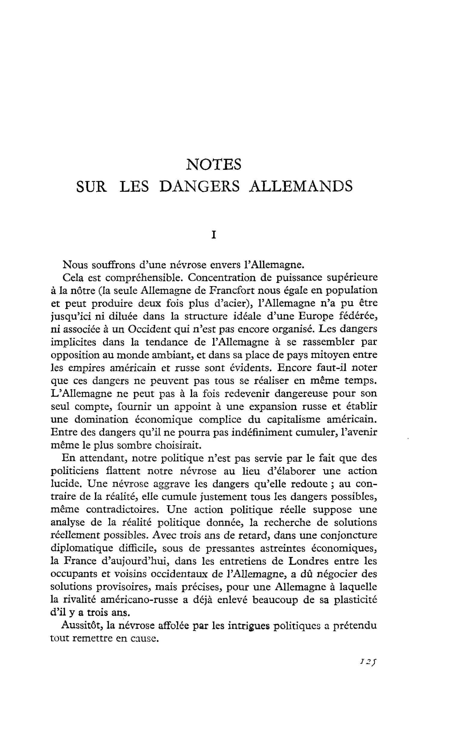 NOTES SUR LES DANGERS ALLEMANDS