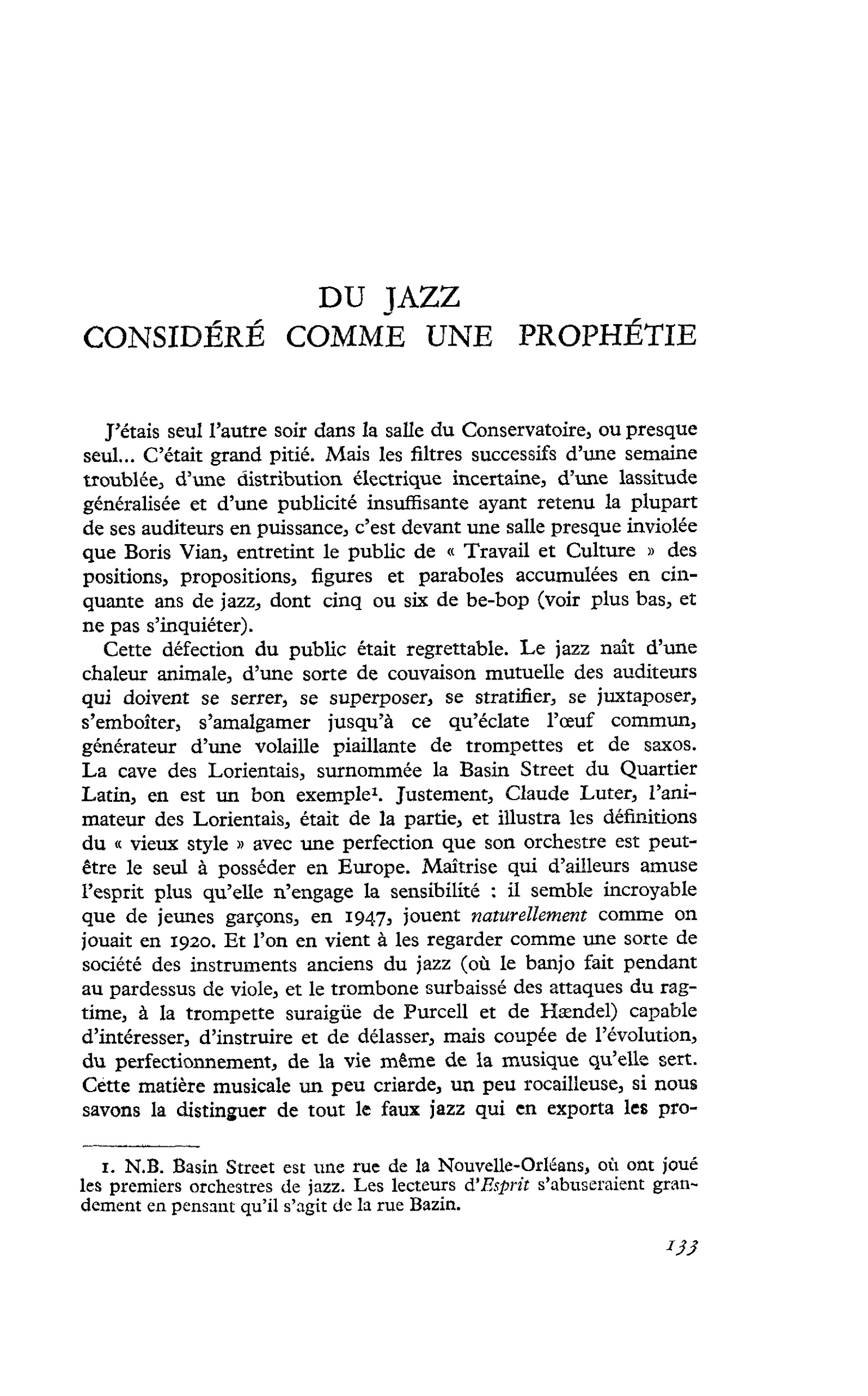 Du jazz considéré comme une prophétie