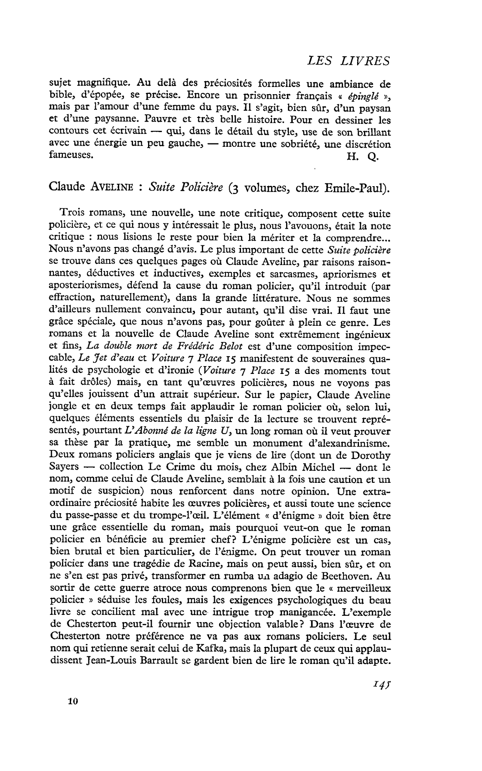 Claude Aveline : Suite Policière