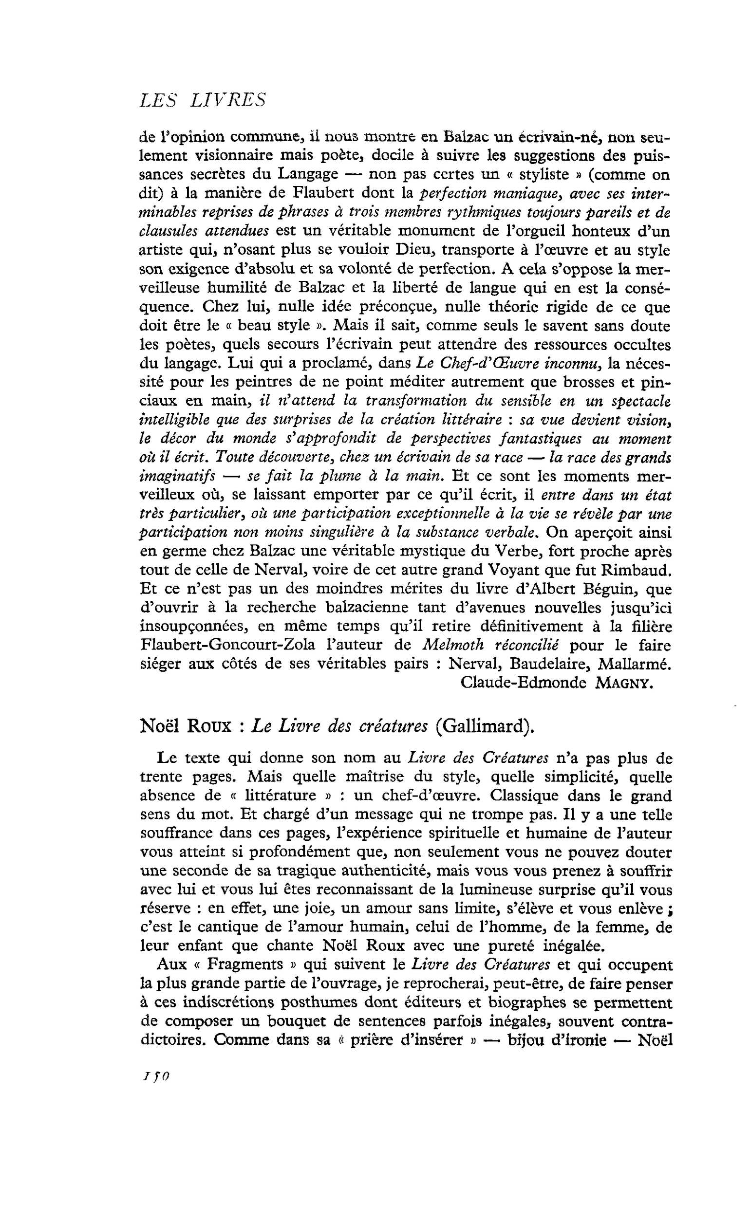 Noël Roux : Le Livre des créatures (Gallimard)