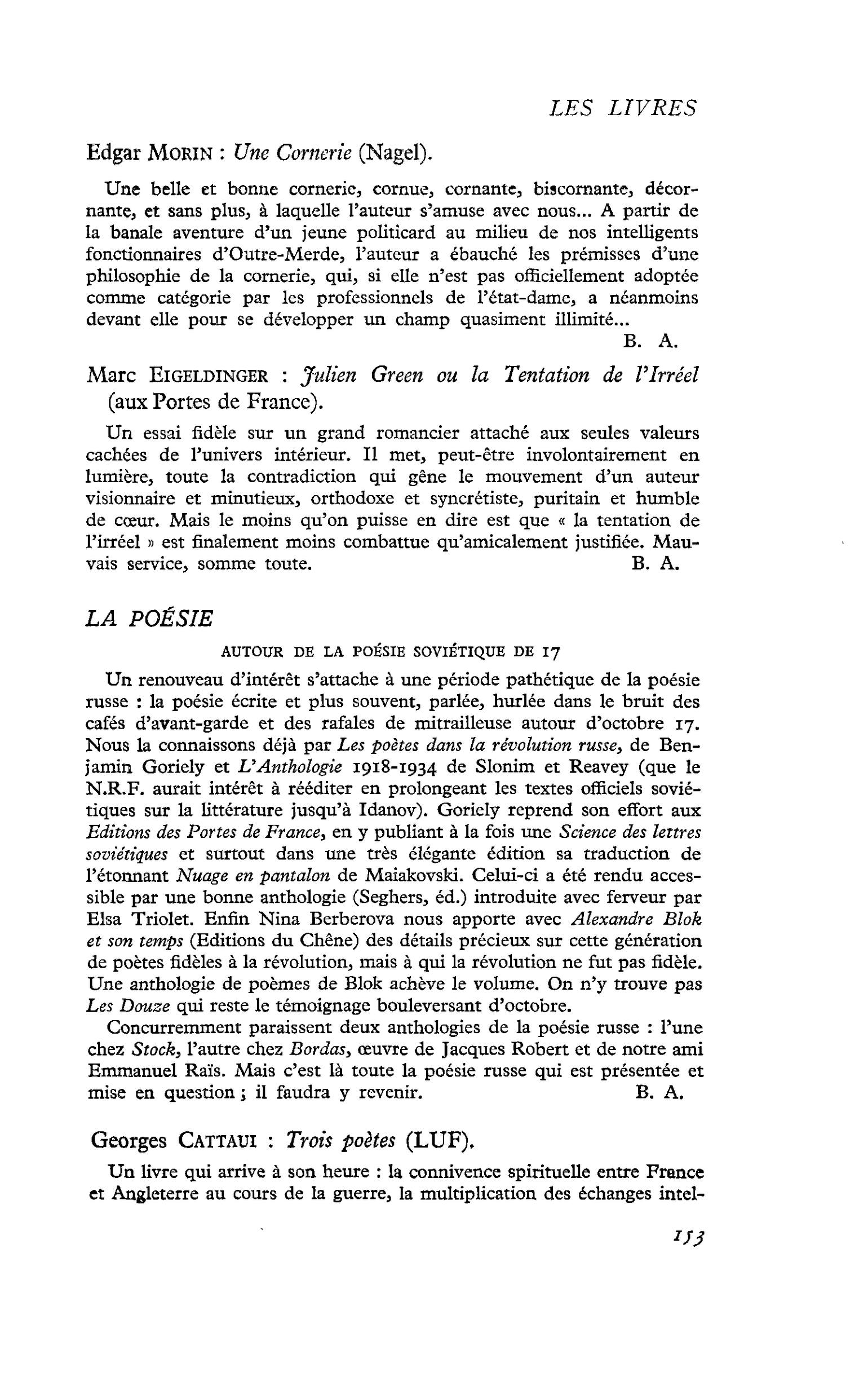 Georges Cattaui : Trois poètes