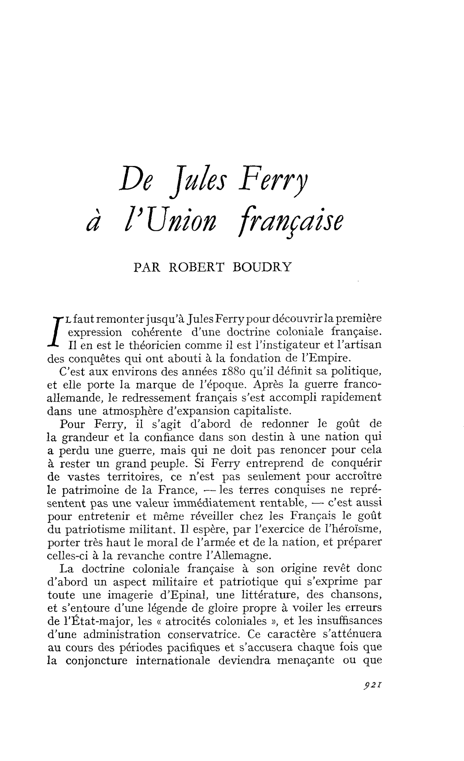 De Jules Ferry à l’Union française
