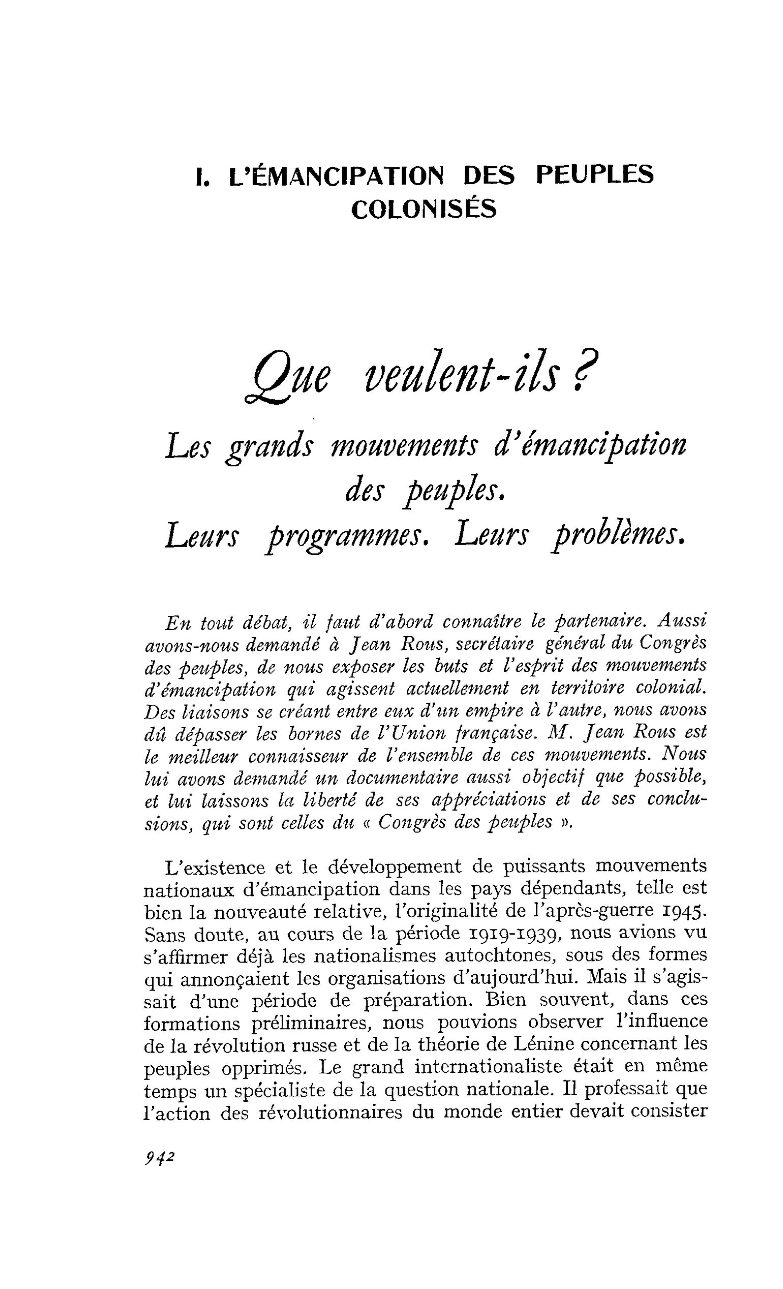 Que veulent-ils? Les grands mouvements d’émancipation des peuples. Leurs programmes. Leurs problèmes