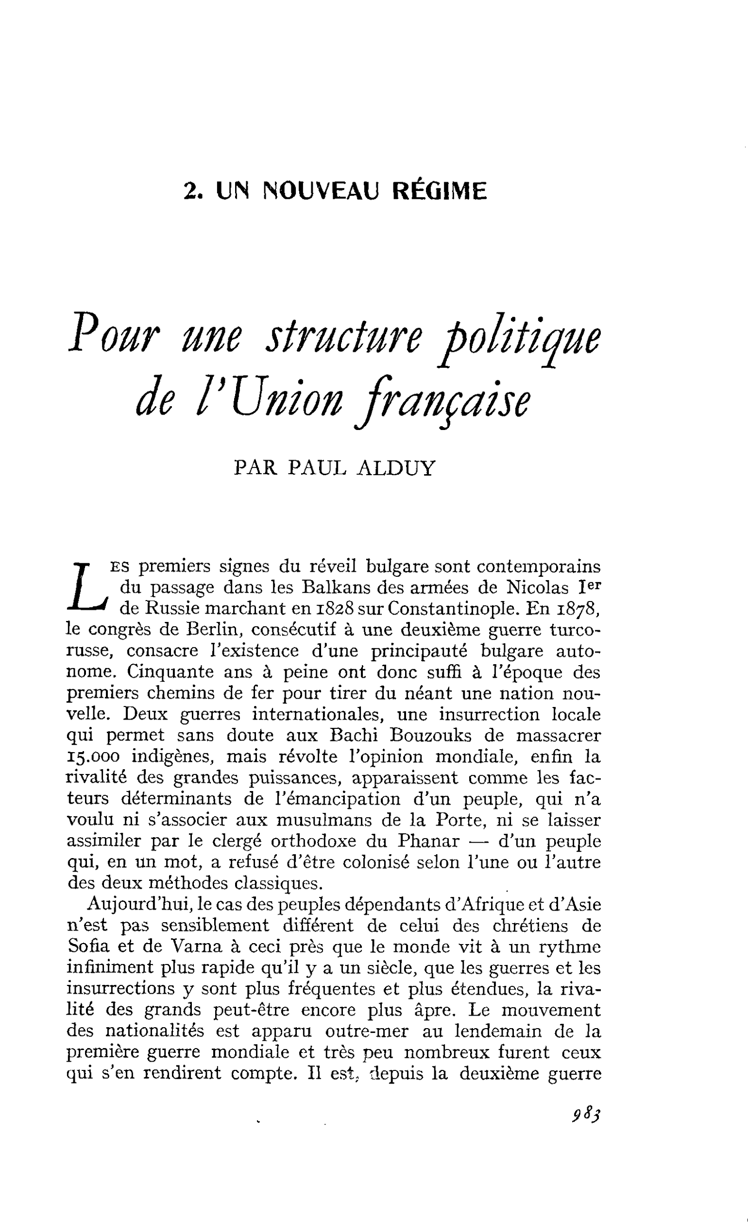 Pour une structure politique de l’Union française