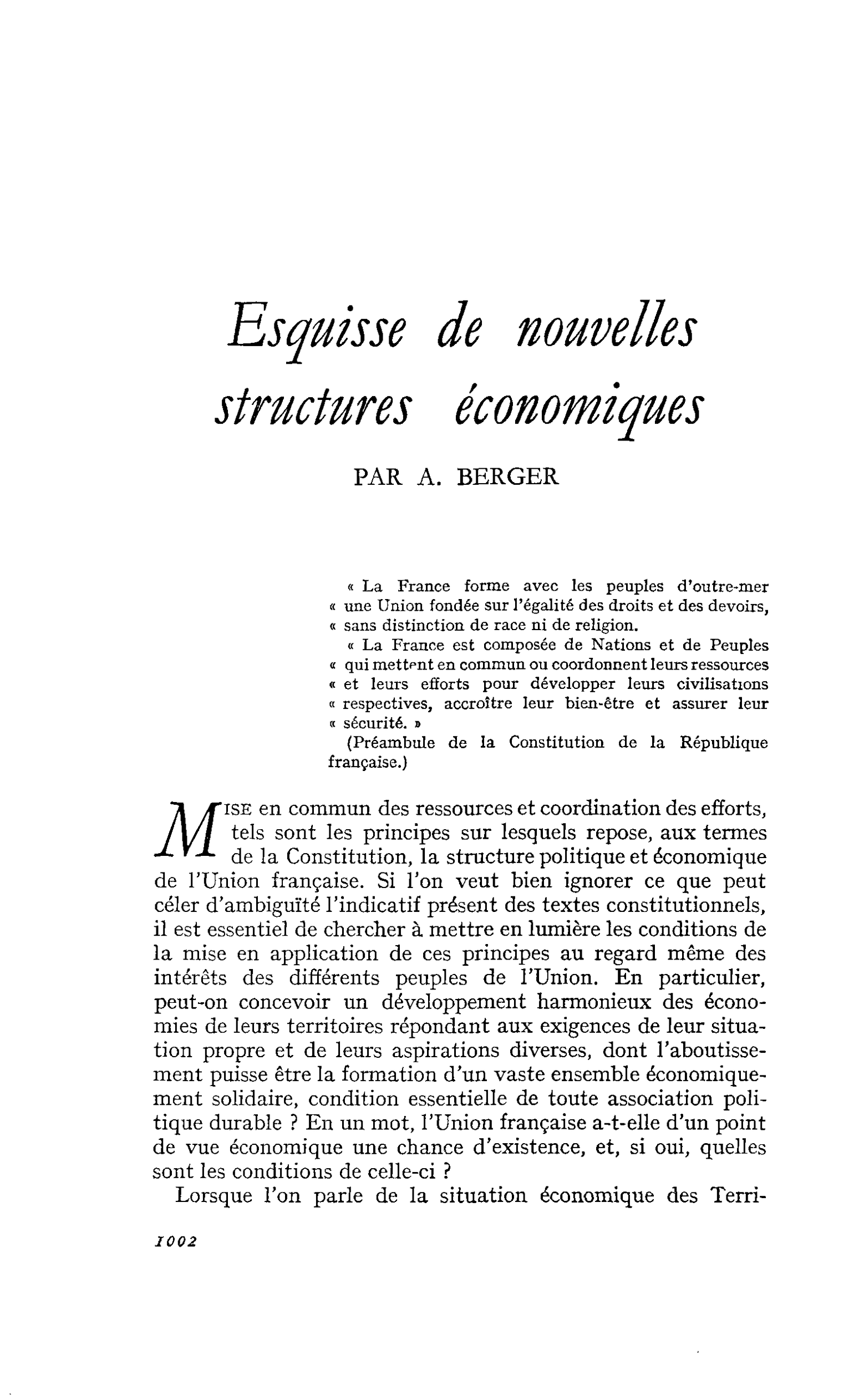 Esquisse de nouvelles structures économiques