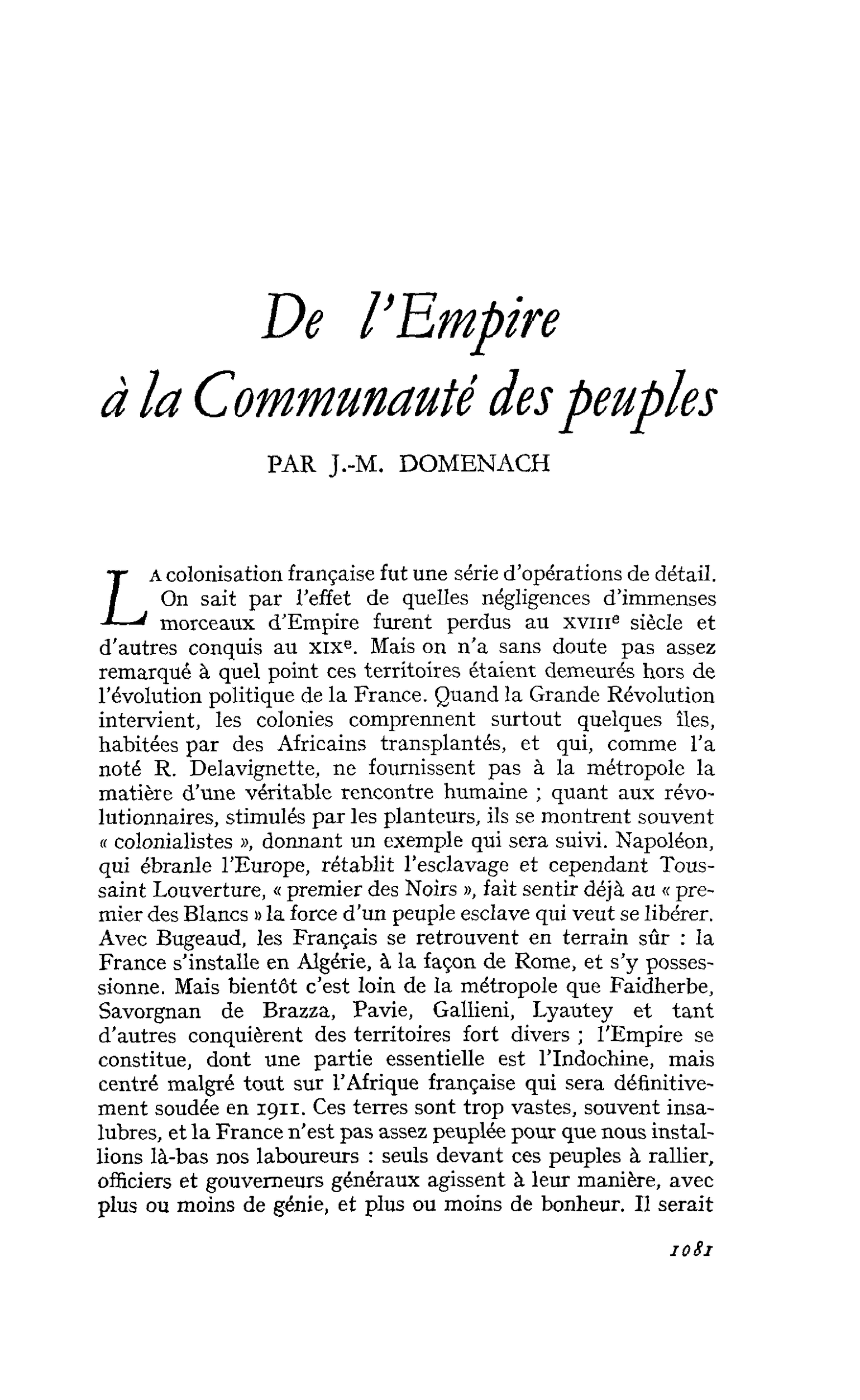 De l’Empire à la Communauté des peuples