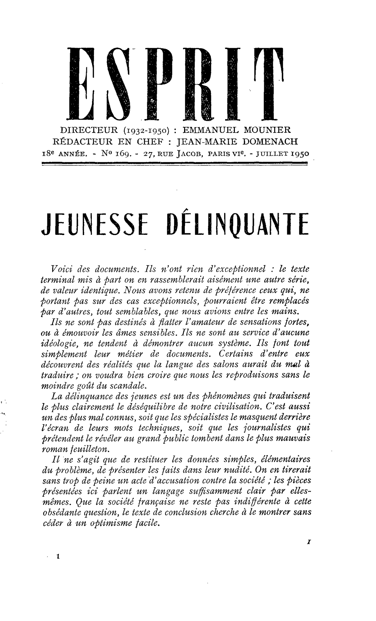 JEUNESSE DÉLINQUANTE
