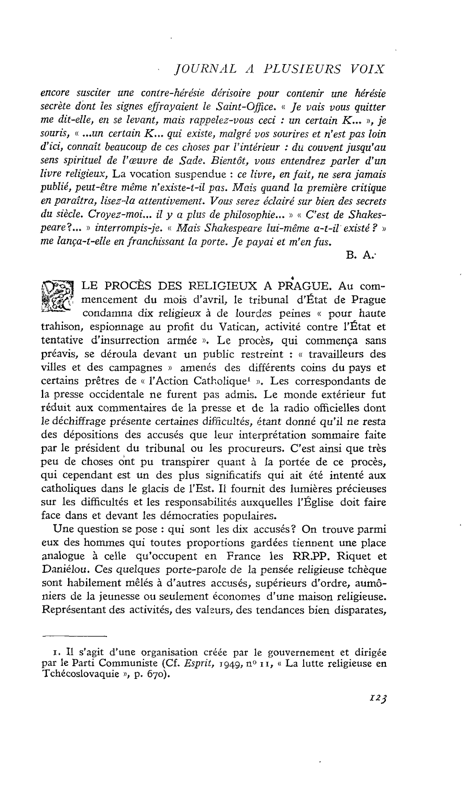 LE PROCÈS DES RELIGIEUX A PRAGUE