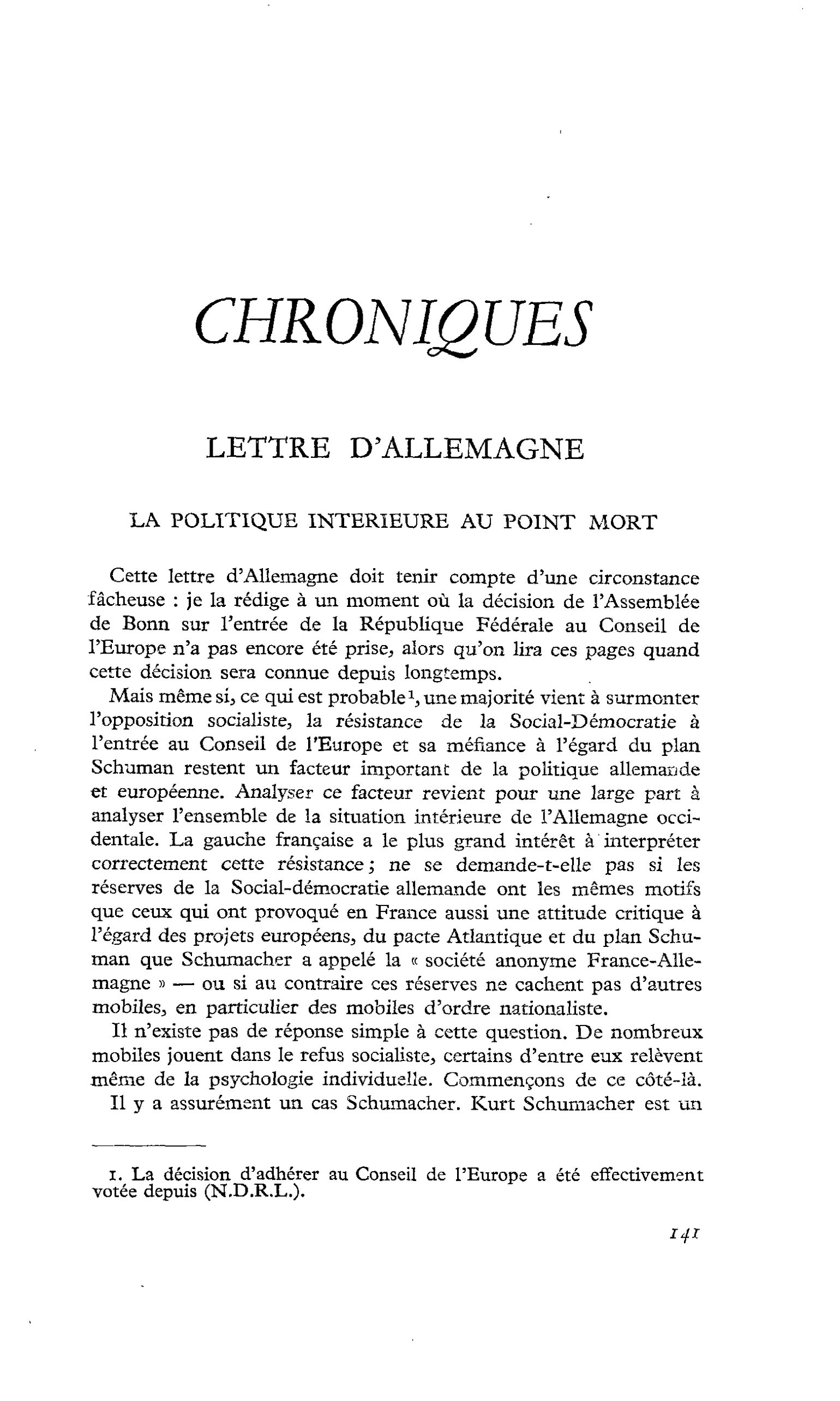 LETTRE D’ALLEMAGNE