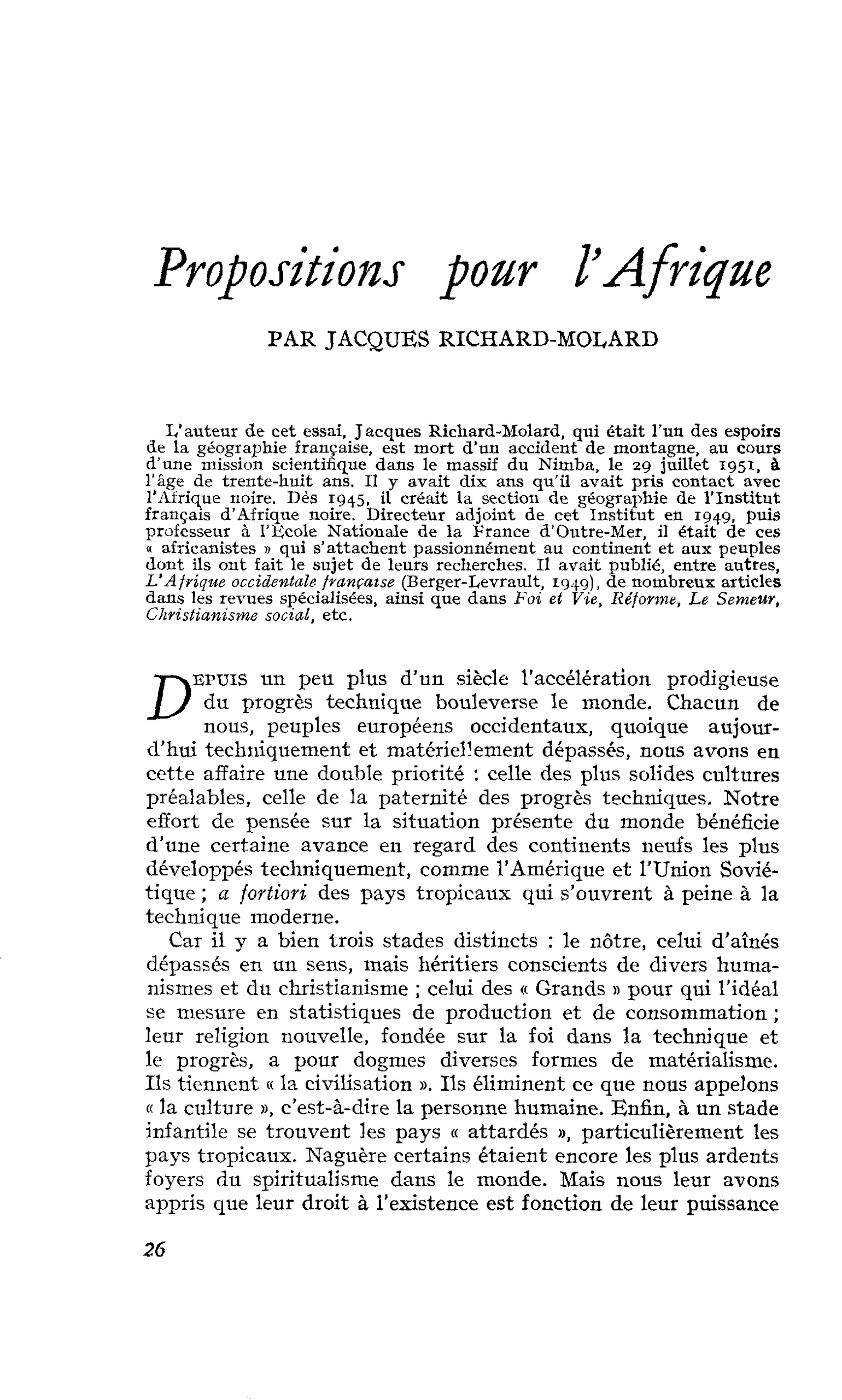 Propositions pour l’Afrique