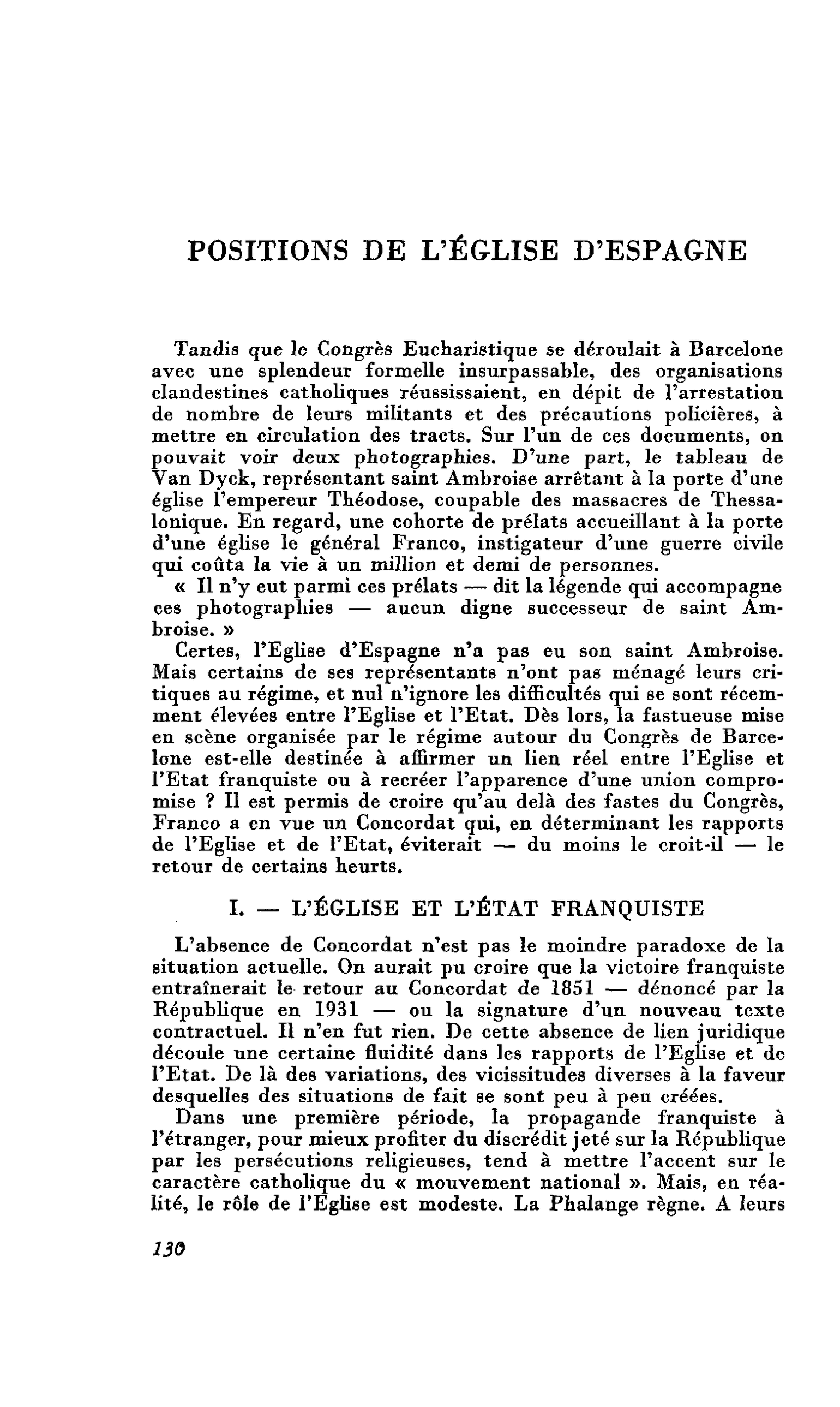 POSITIONS DE L’ÉGLISE D’ESPAGNE