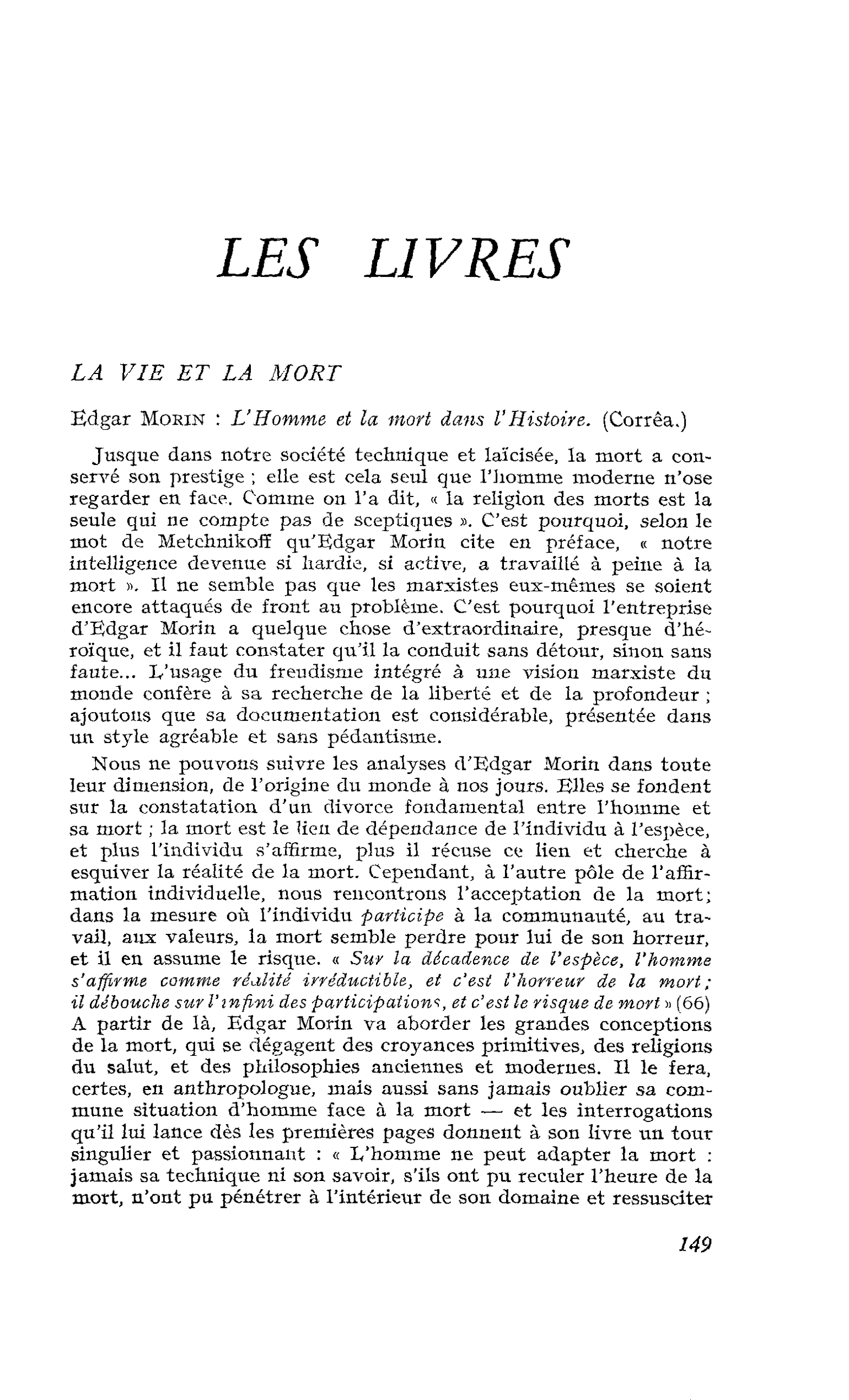 LA VIE ET LA MORT