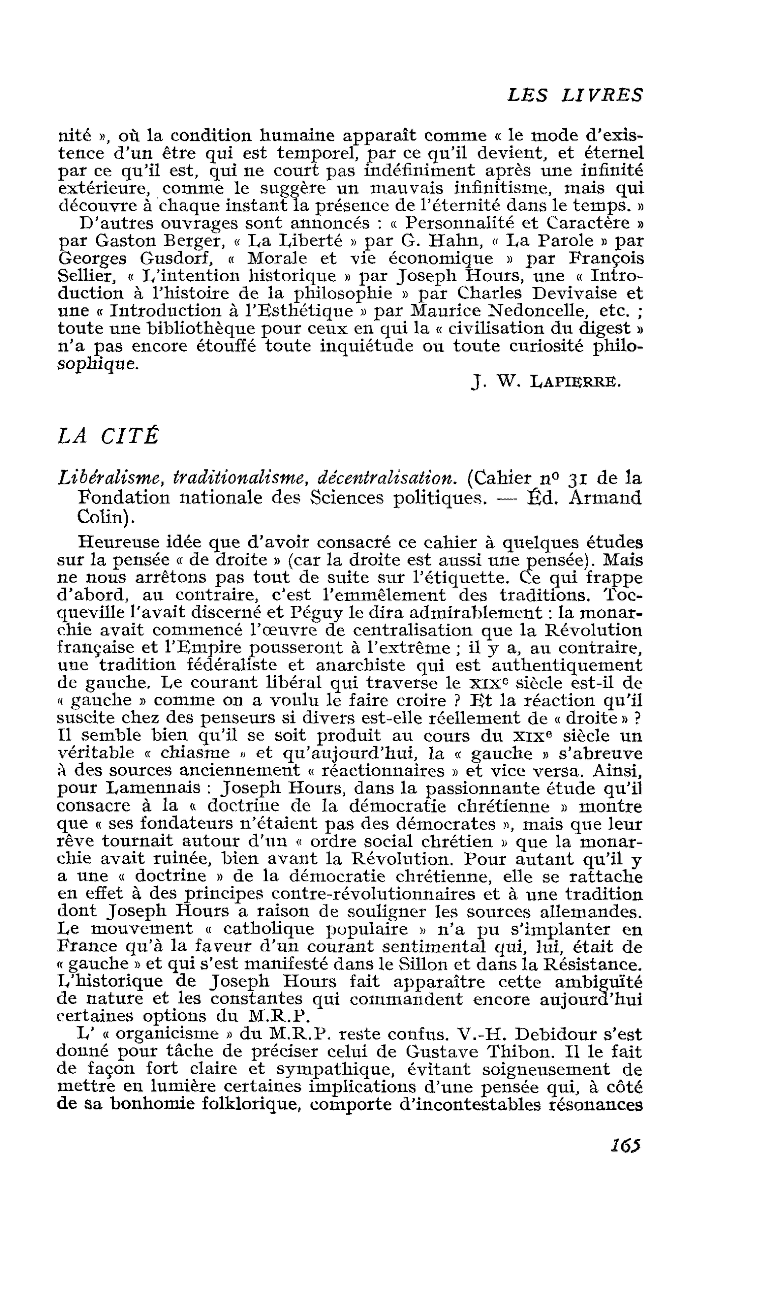 Libéralisme, traditionalisme, décentralisation