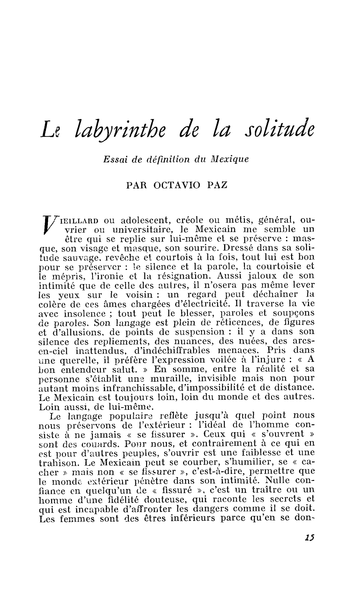 Le labyrinthe de la solitude. Essai de définition du Mexique