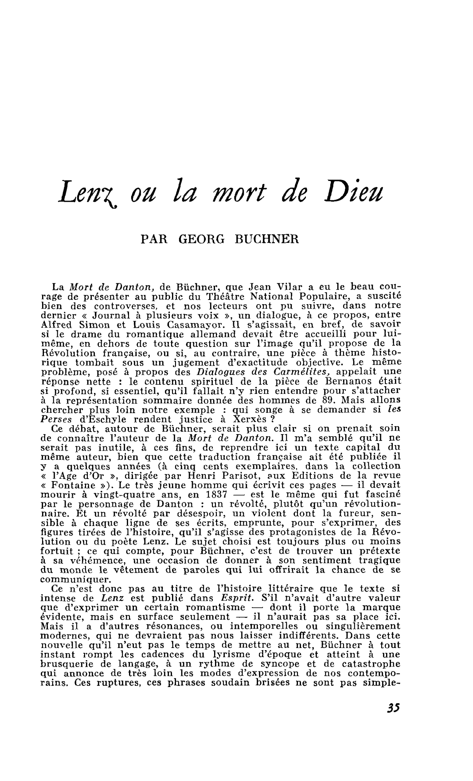 Lenz ou la mort de Dieu