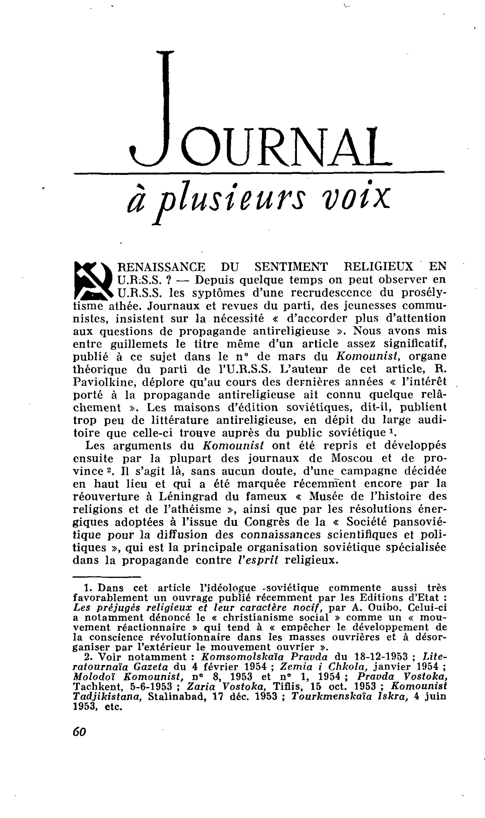 Renaissance du sentiment religieux en U.R.S.S. ?
