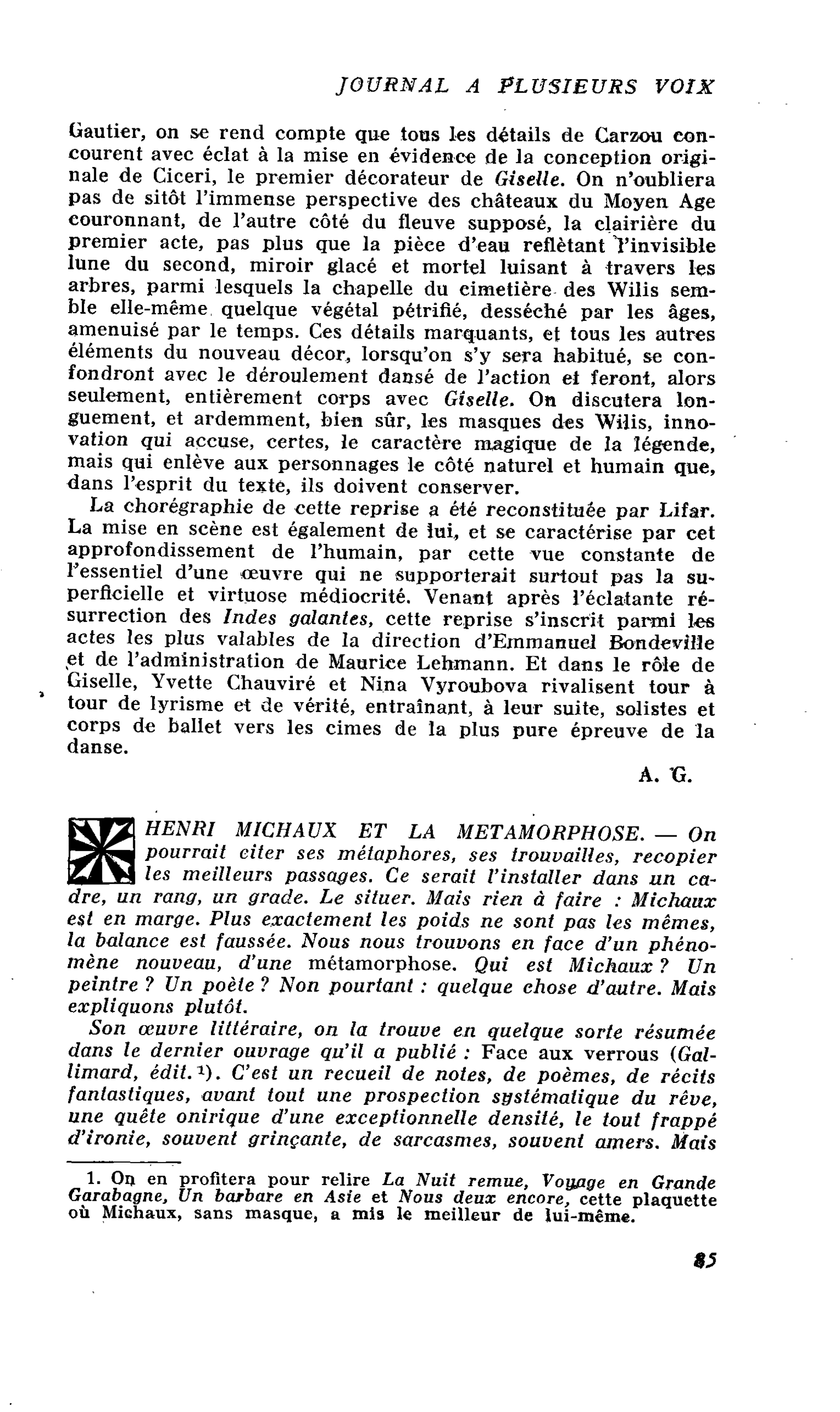 HENRI MICHAUX ET LA METAMORPHOSE