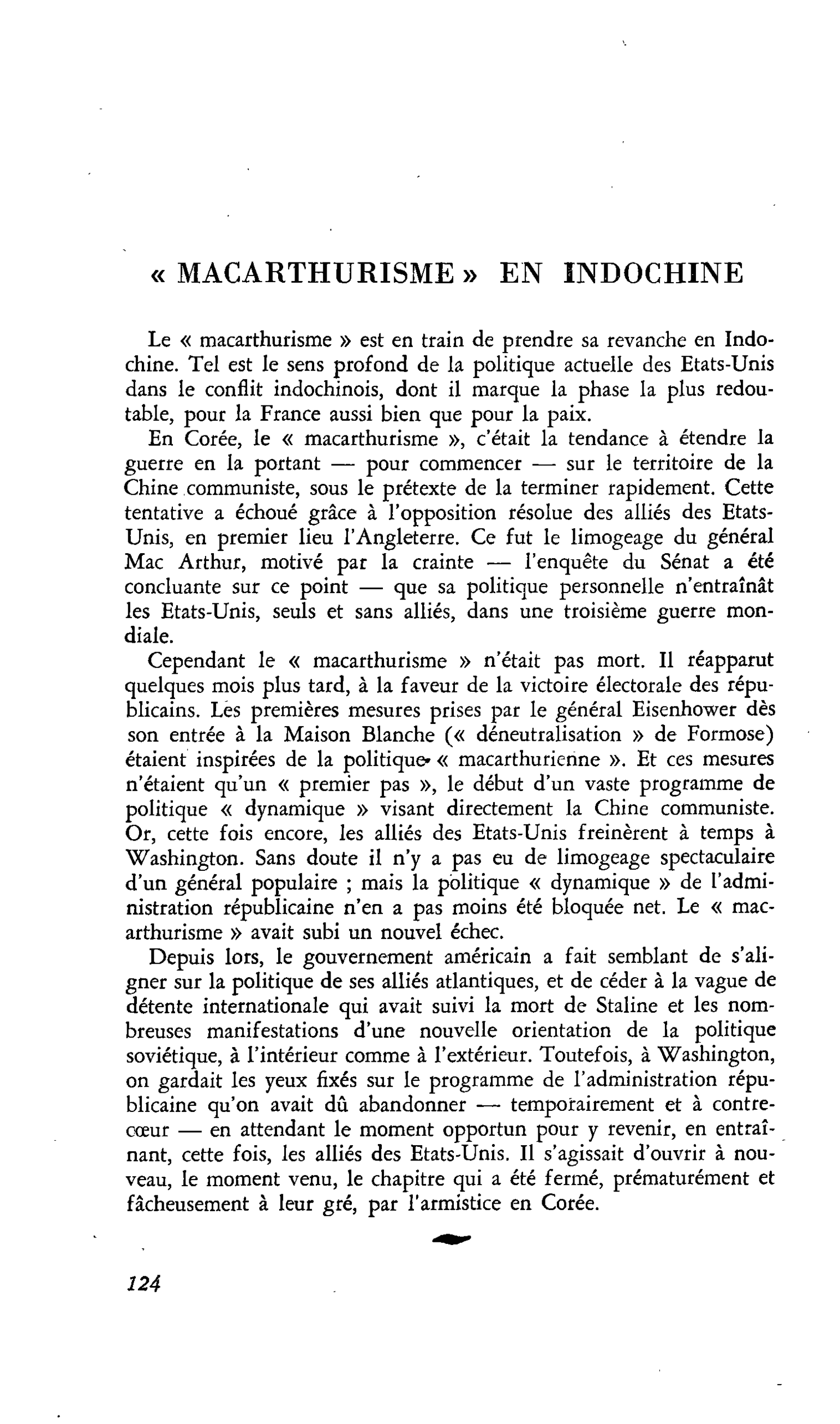 « MACARTHURISME » EN INDOCHINE