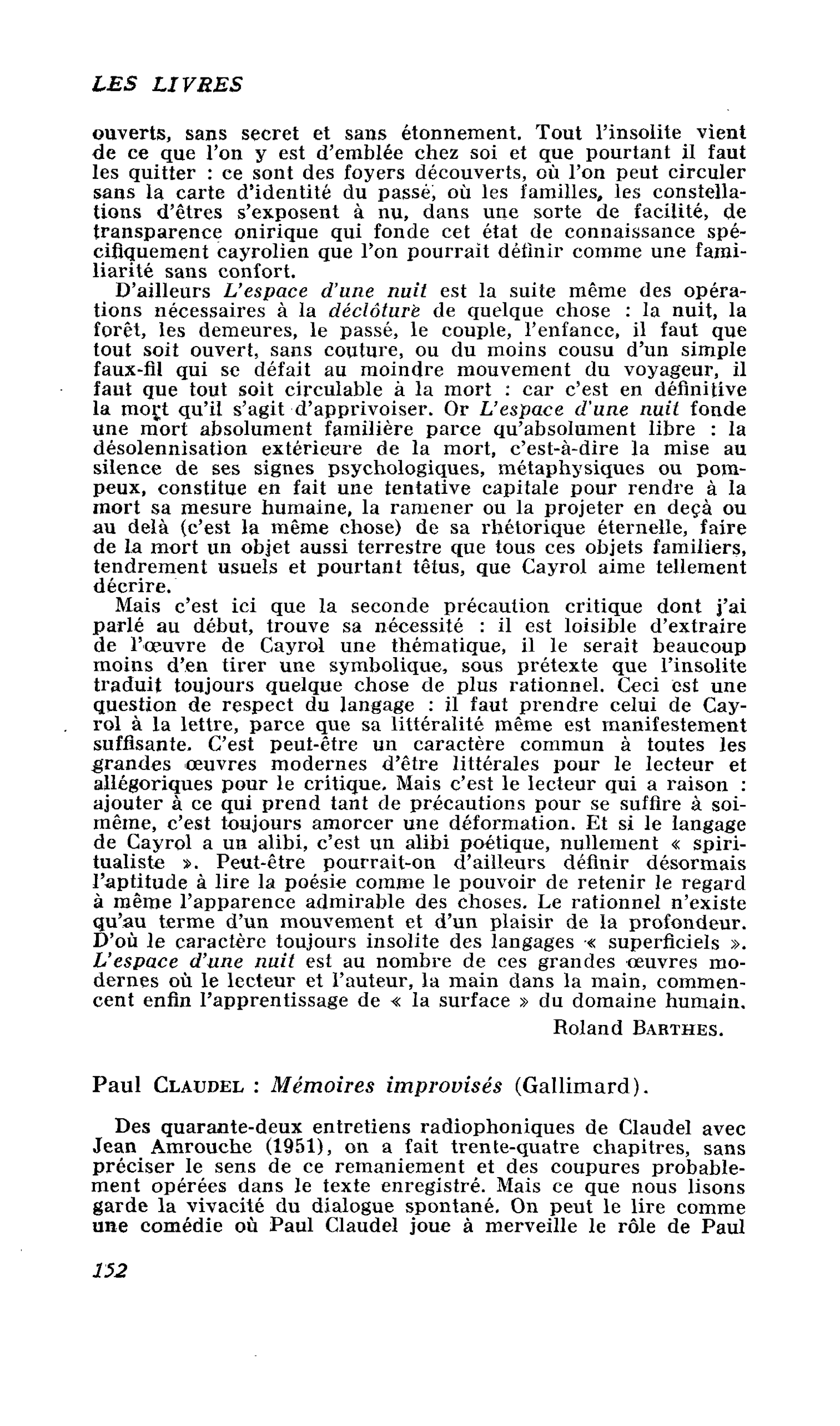 Paul Claudel : Mémoires improvisés