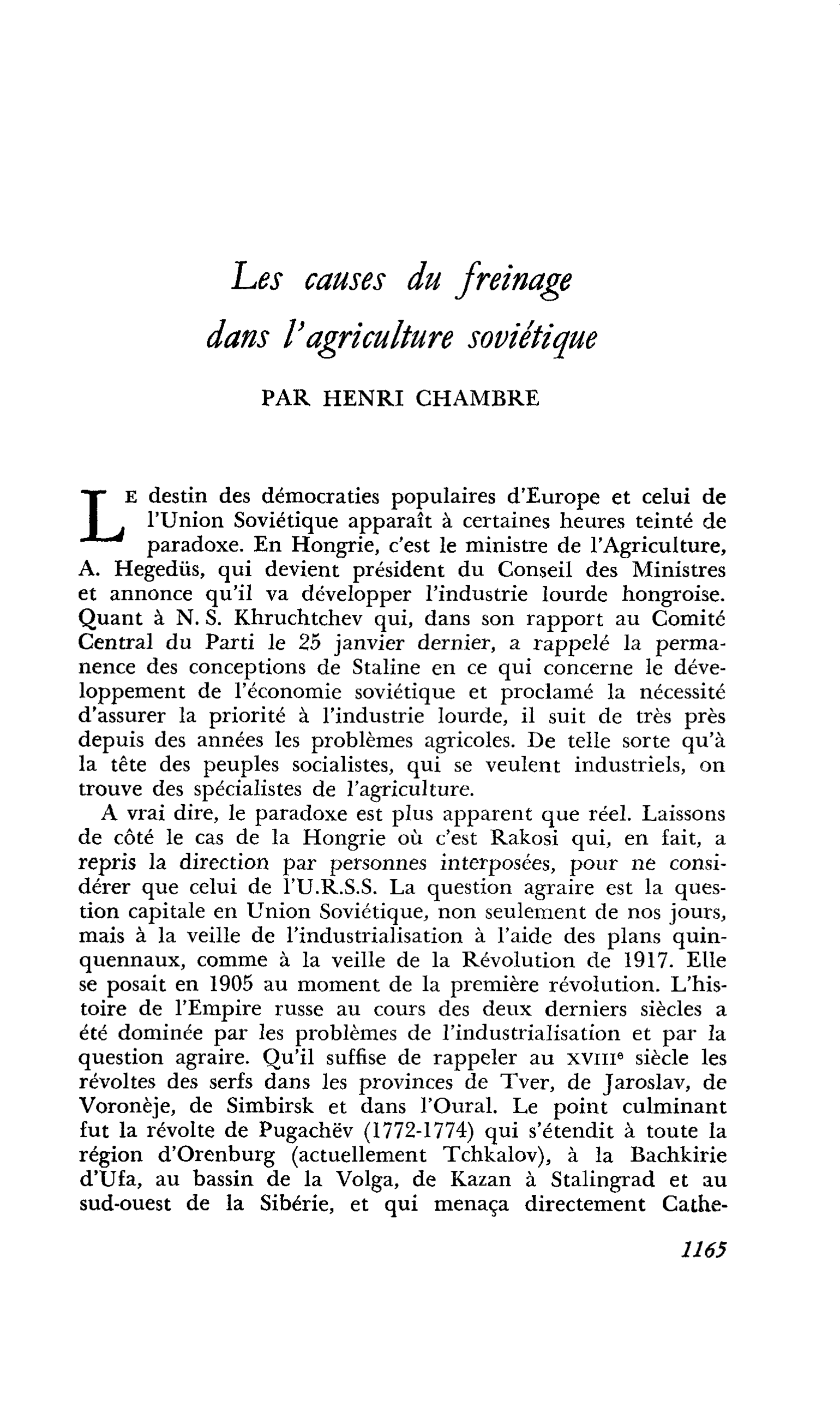 Les causes du freinage dans l’agriculture soviétique