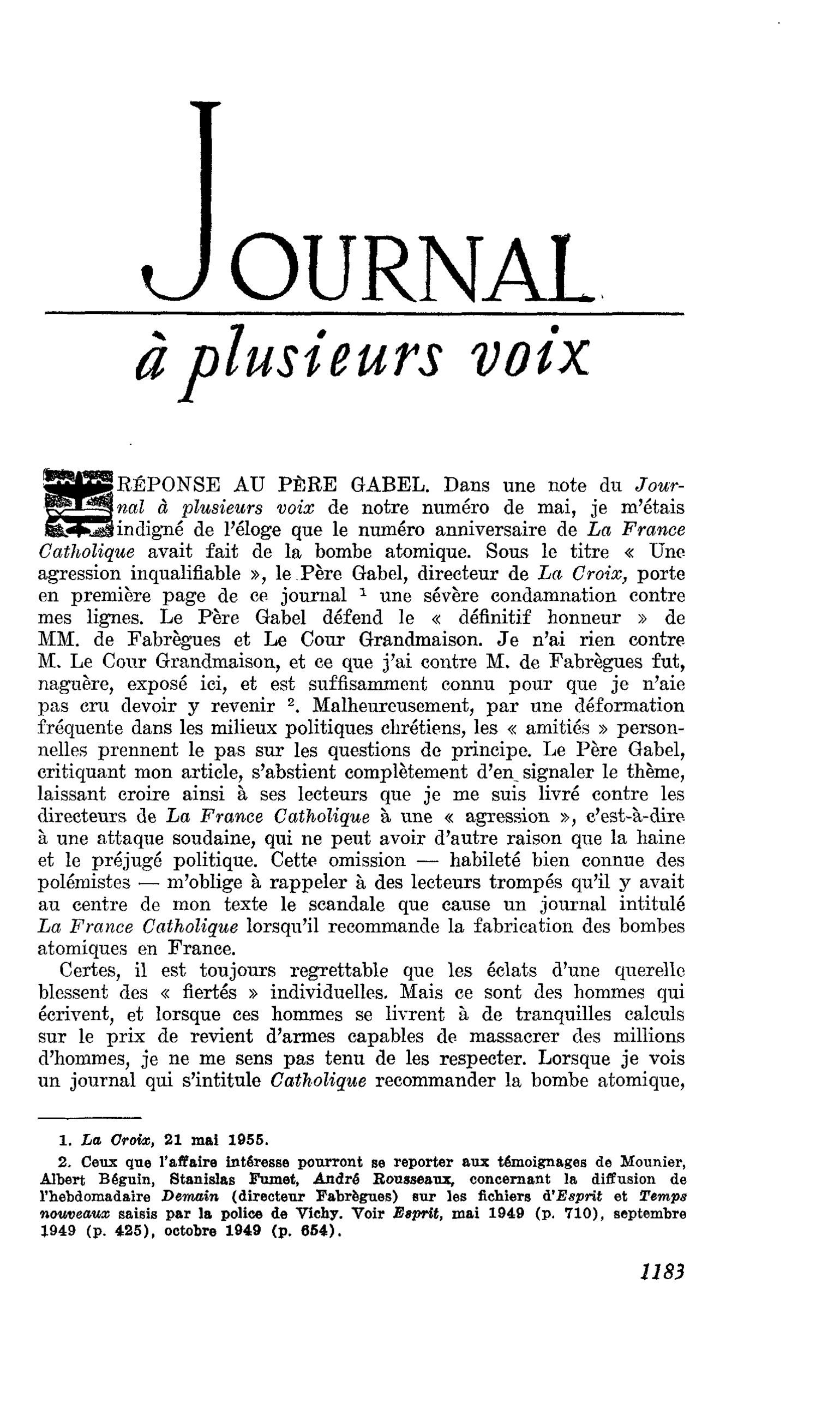 RÉPONSE AU PÈRE GABEL