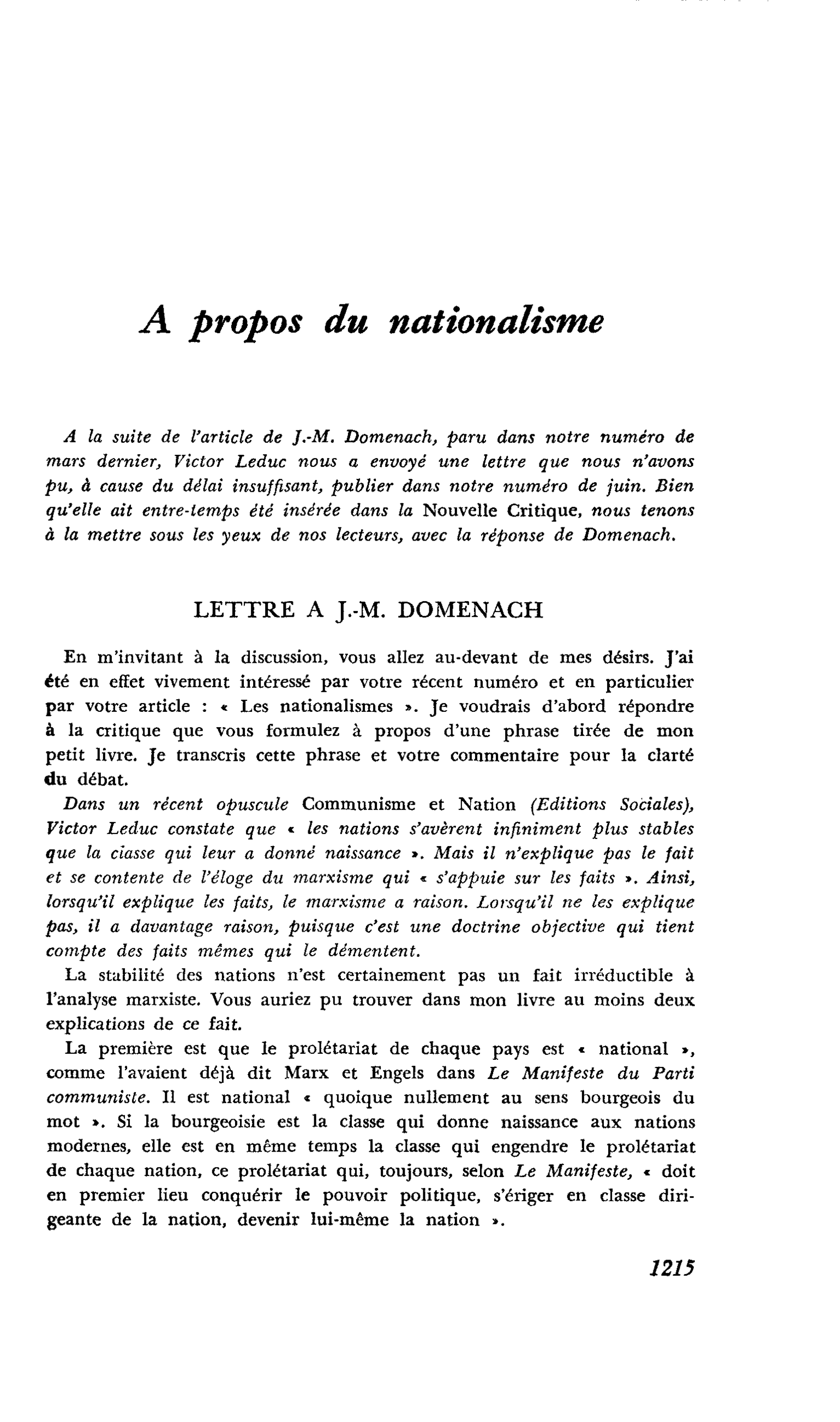 A propos du nationalisme