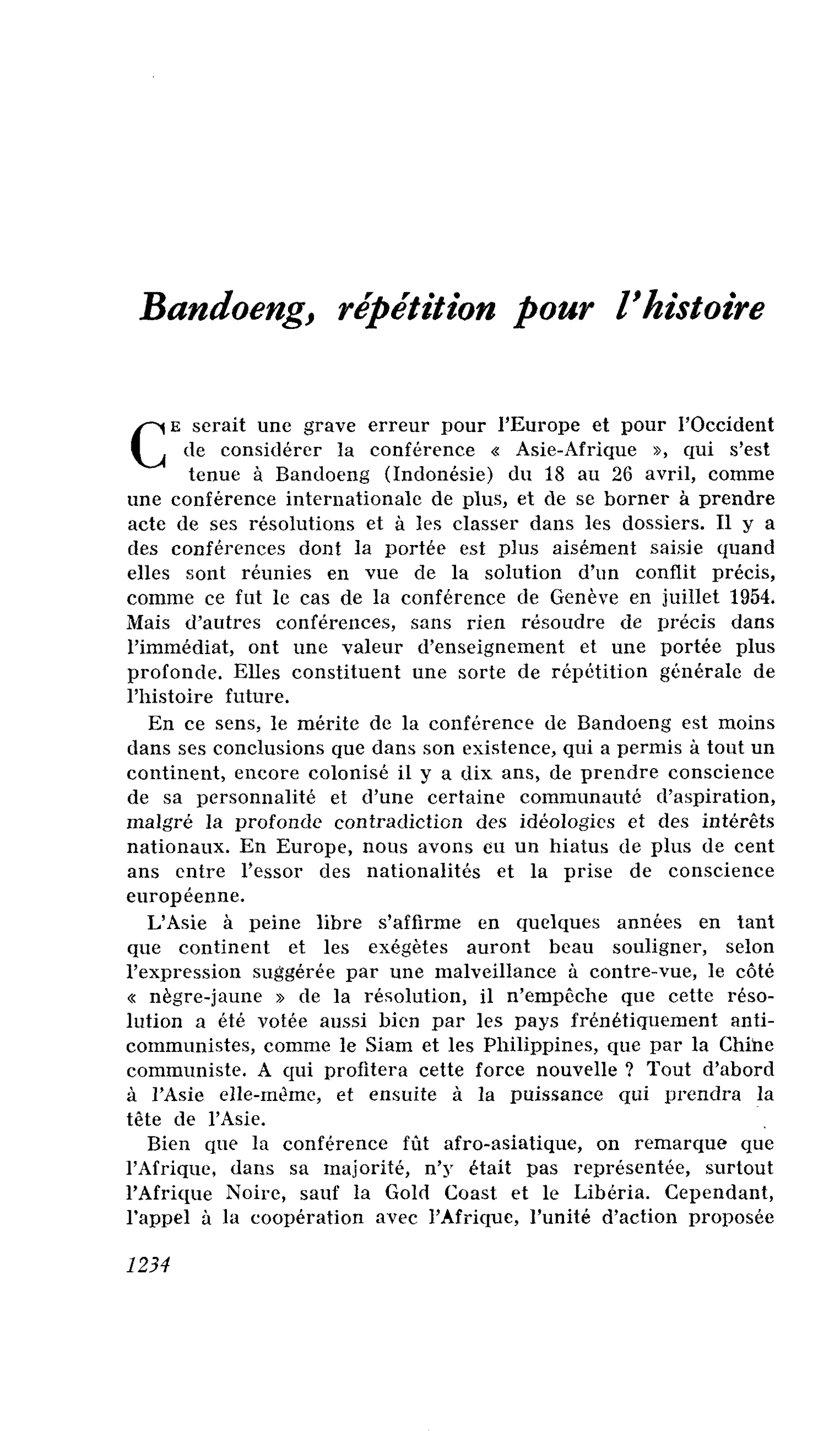 Bandoeng, répétition pour l’histoire