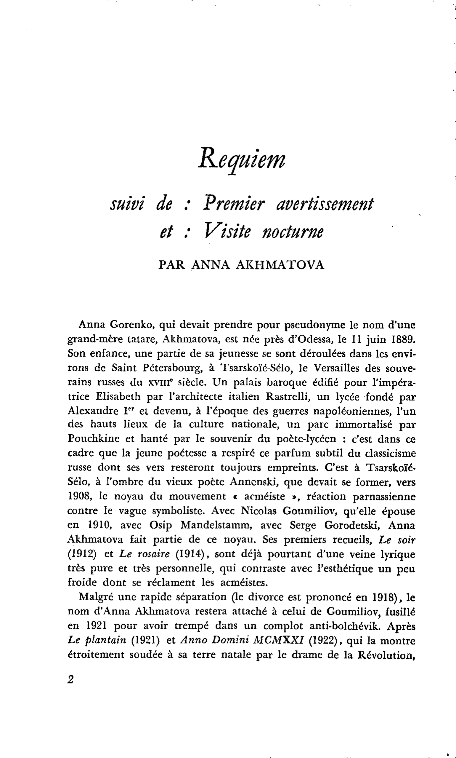 Requiem suivi de : Premier avertissement et : Visite nocturne