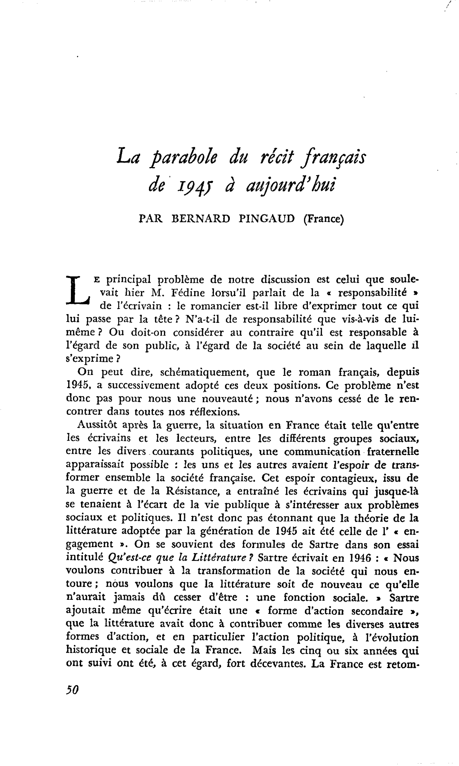 La parabole du récit français de 1945 à aujourd’hui