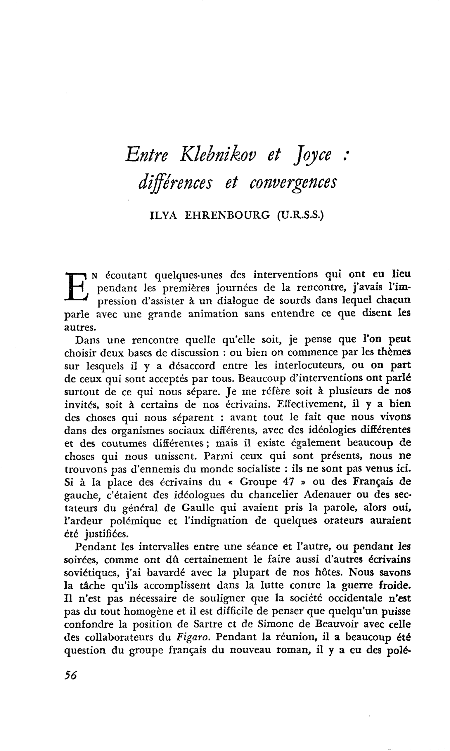 Entre Klebnikov et Joyce : différences et convergences