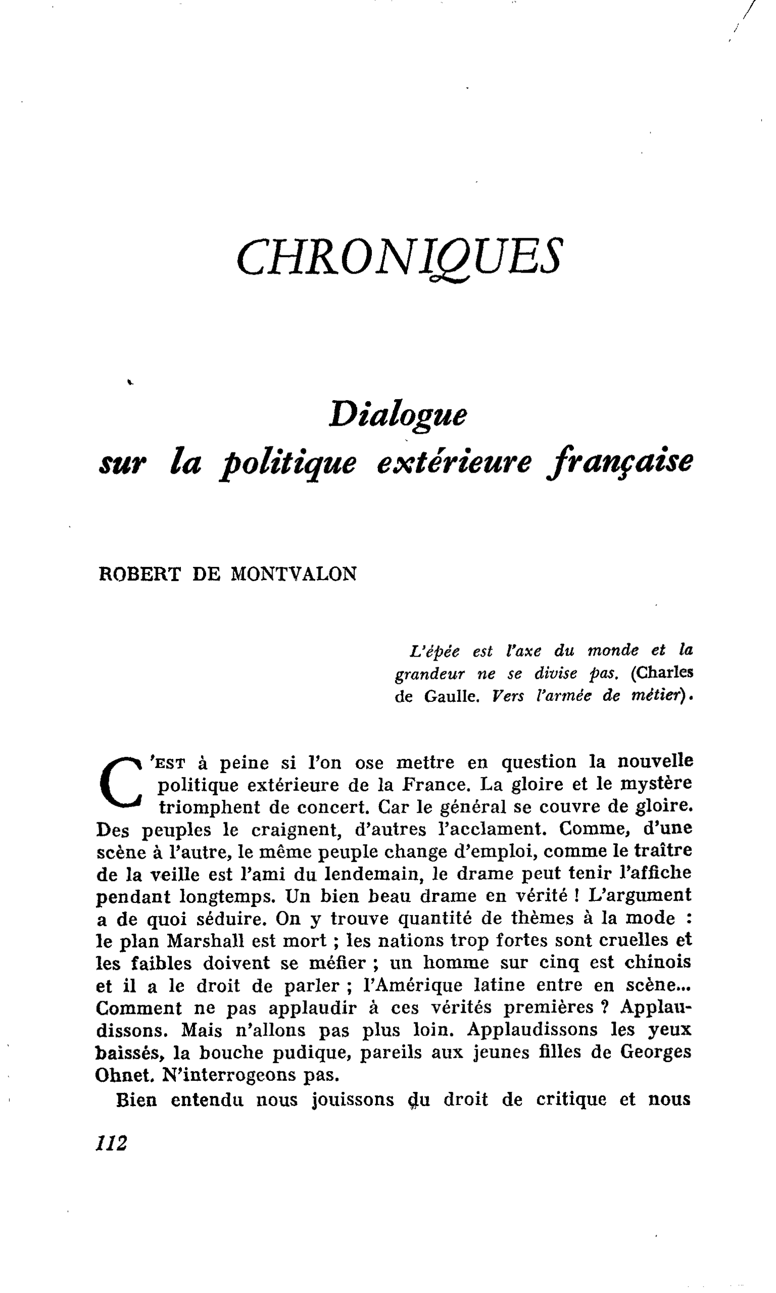 Dialogue sur la politique extérieure française