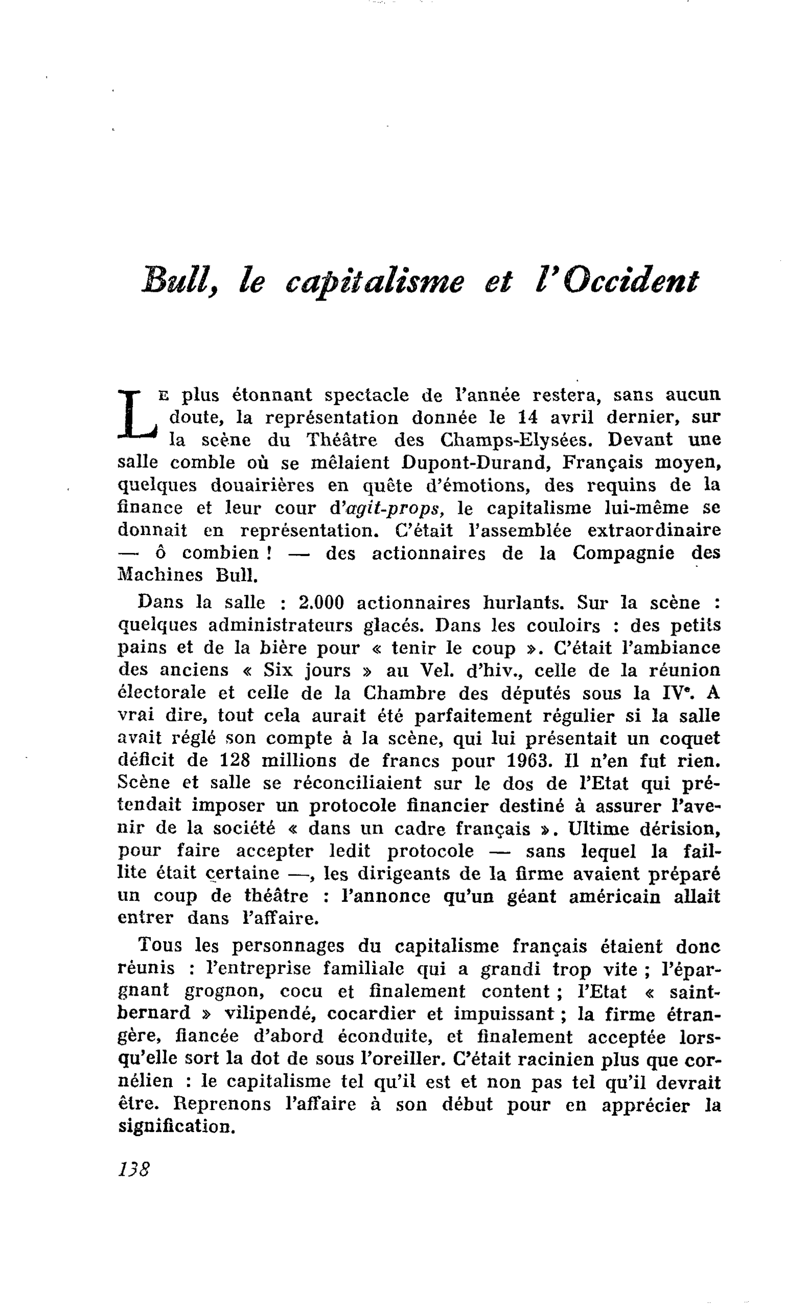 Bull, le capitalisme et l’Occident
