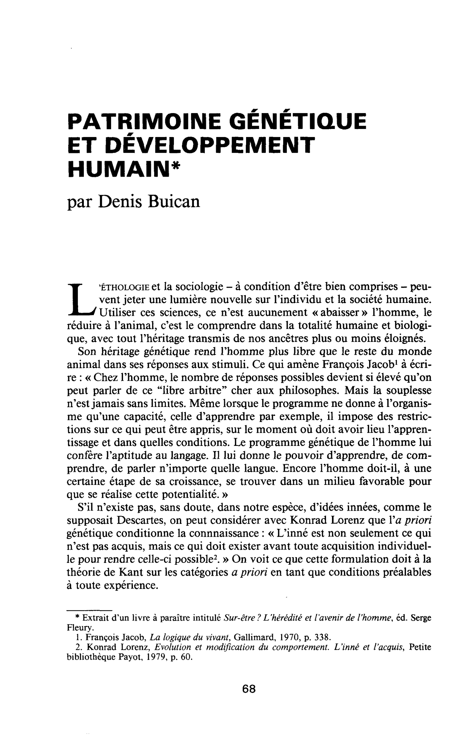 PATRIMOINE GÉNÉTIQUE ET DÉVELOPPEMENT HUMAIN
