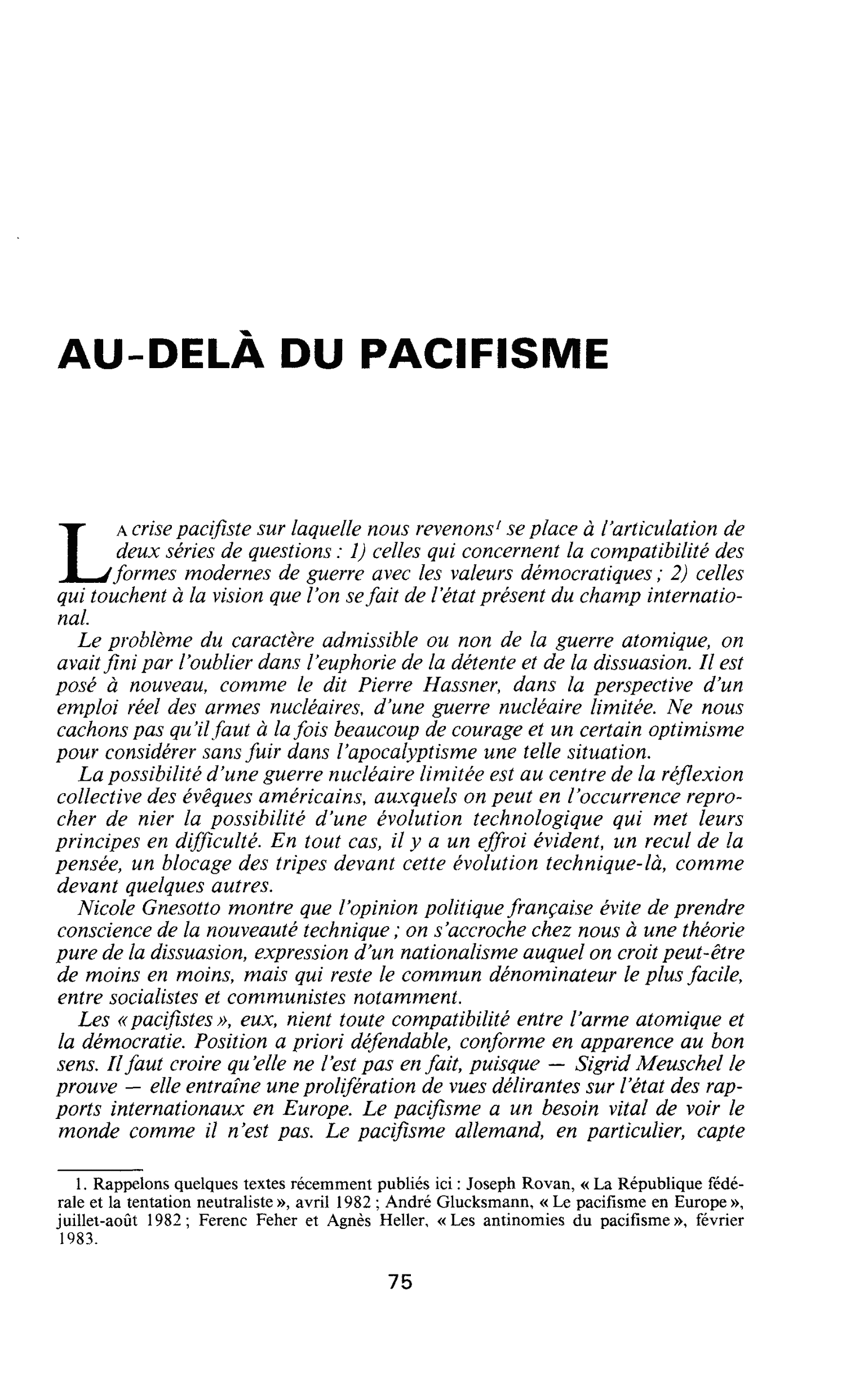 AU-DELÀ DU PACIFISME