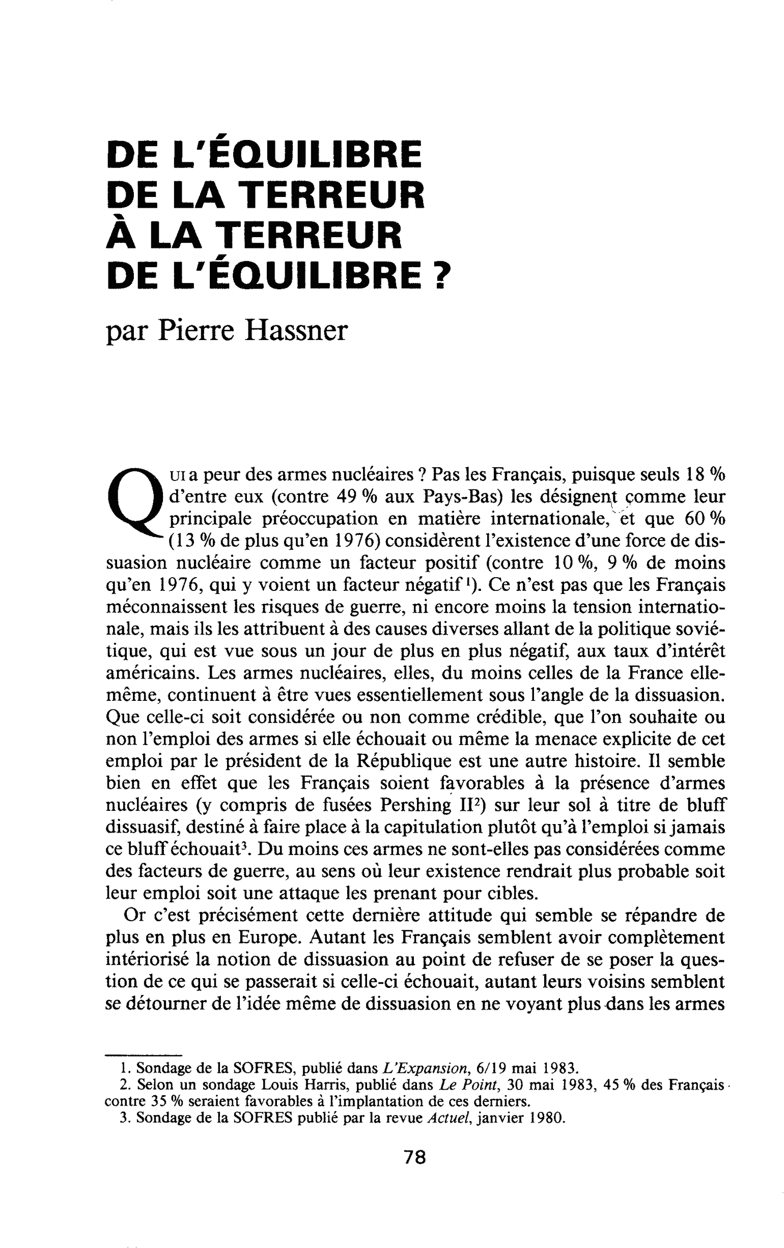 DE L’EQUILIBRE DE LA TERREUR À LA TERREUR DE L’ÉQUILIBRE ?