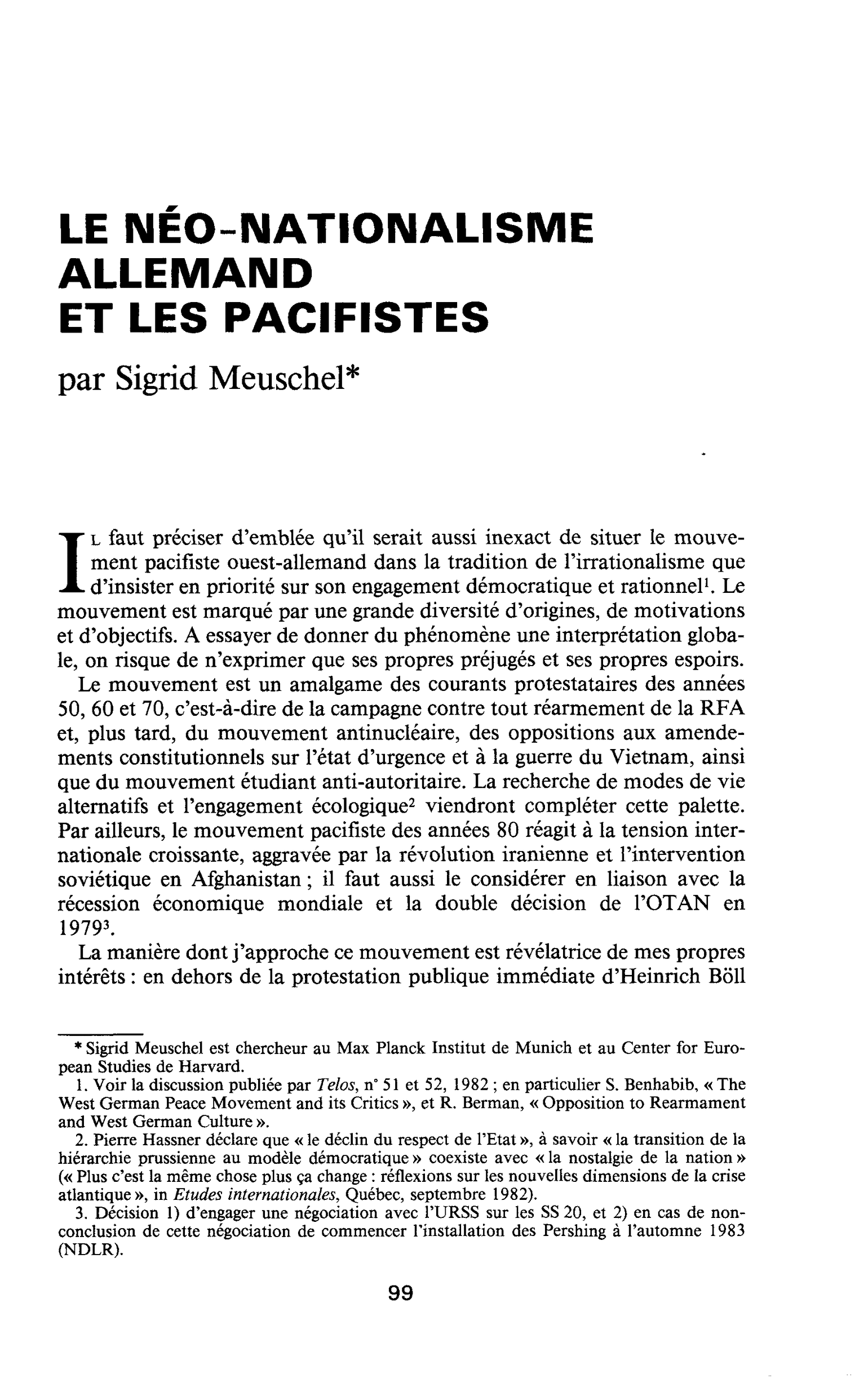 LE NÉO-NATIONALISME ALLEMAND ET LES PACIFISTES