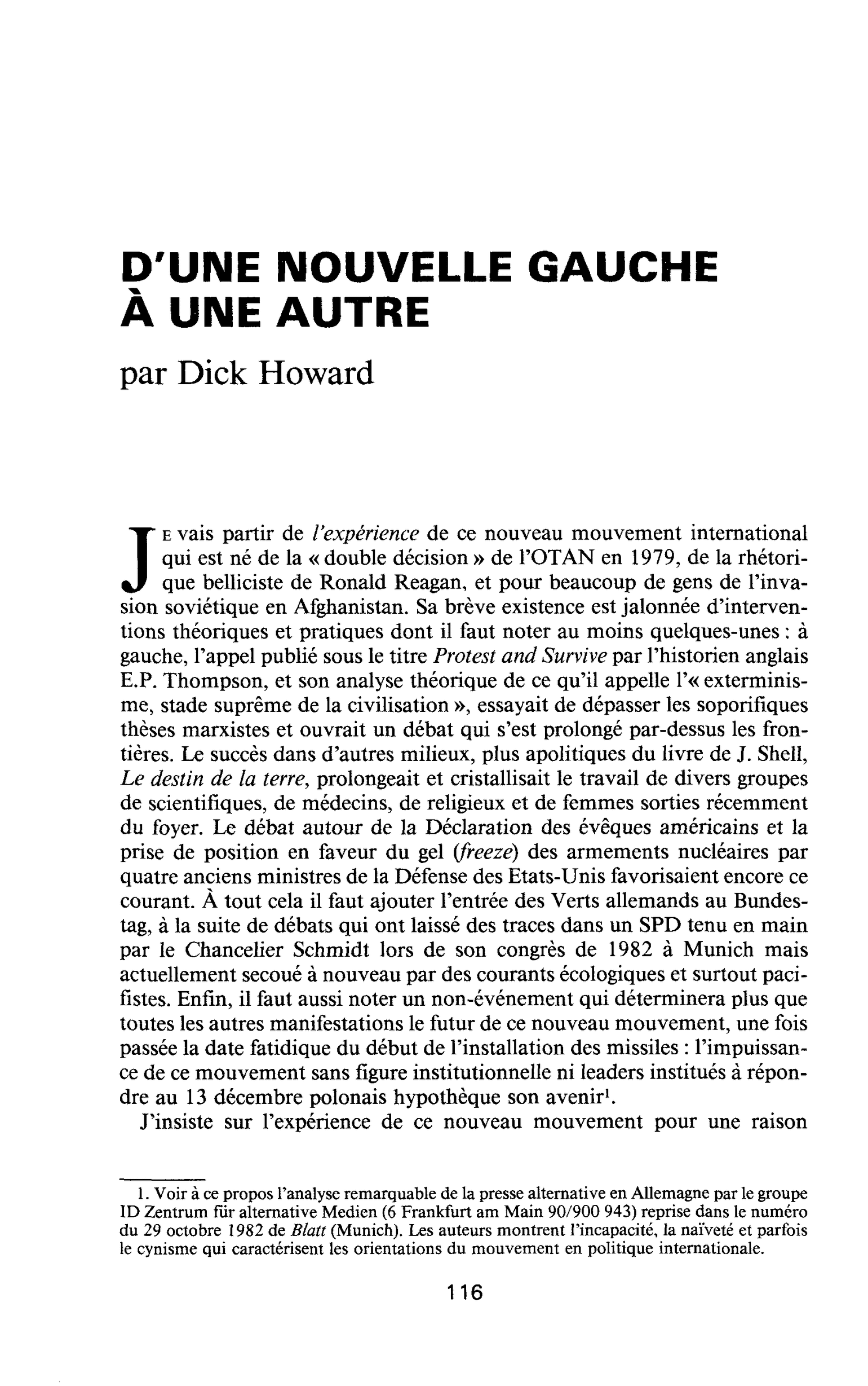 D’UNE NOUVELLE GAUCHE À UNE AUTRE