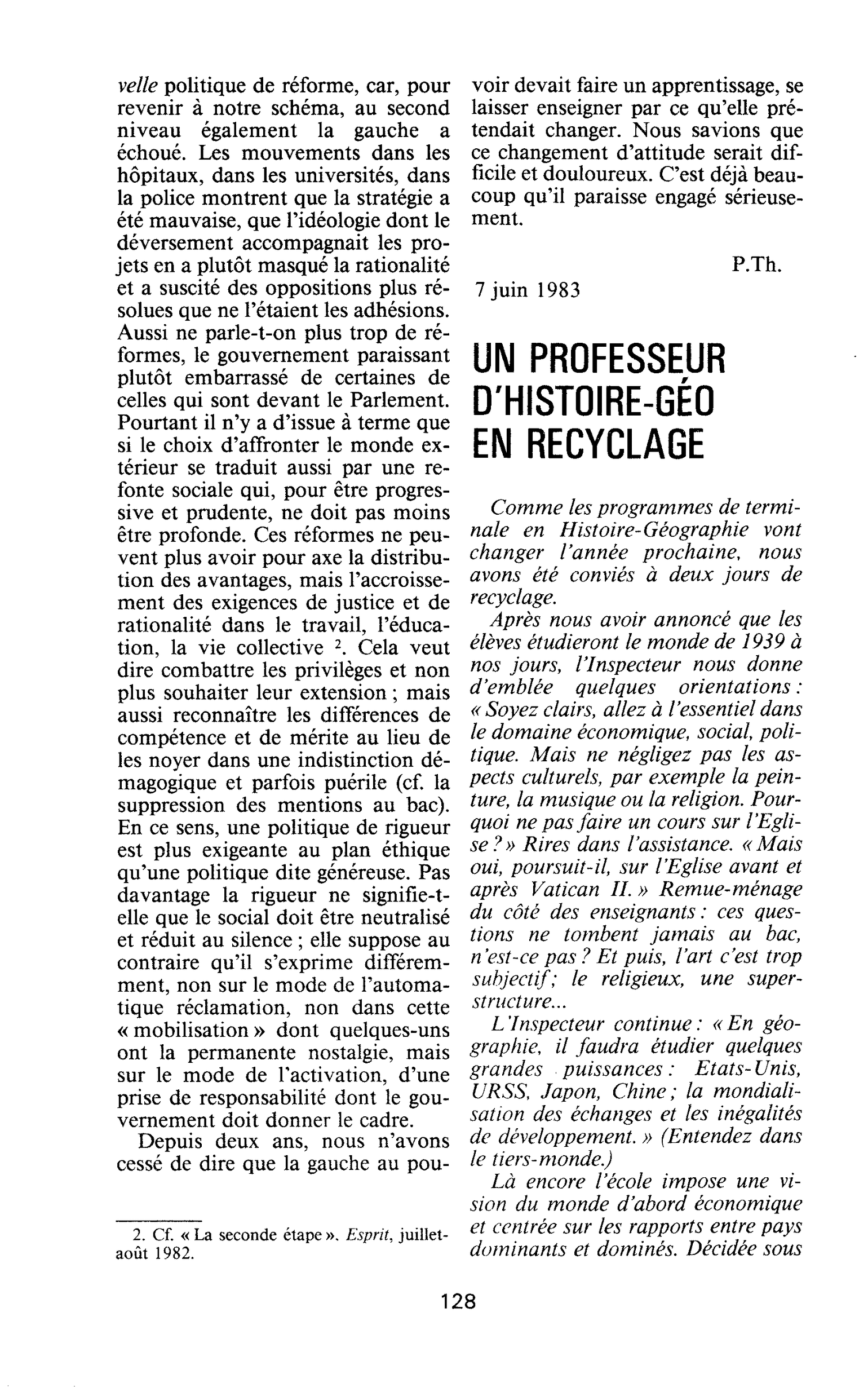 UN PROFESSEUR D’HISTOIRE-GÉO EN RECYCLAGE
