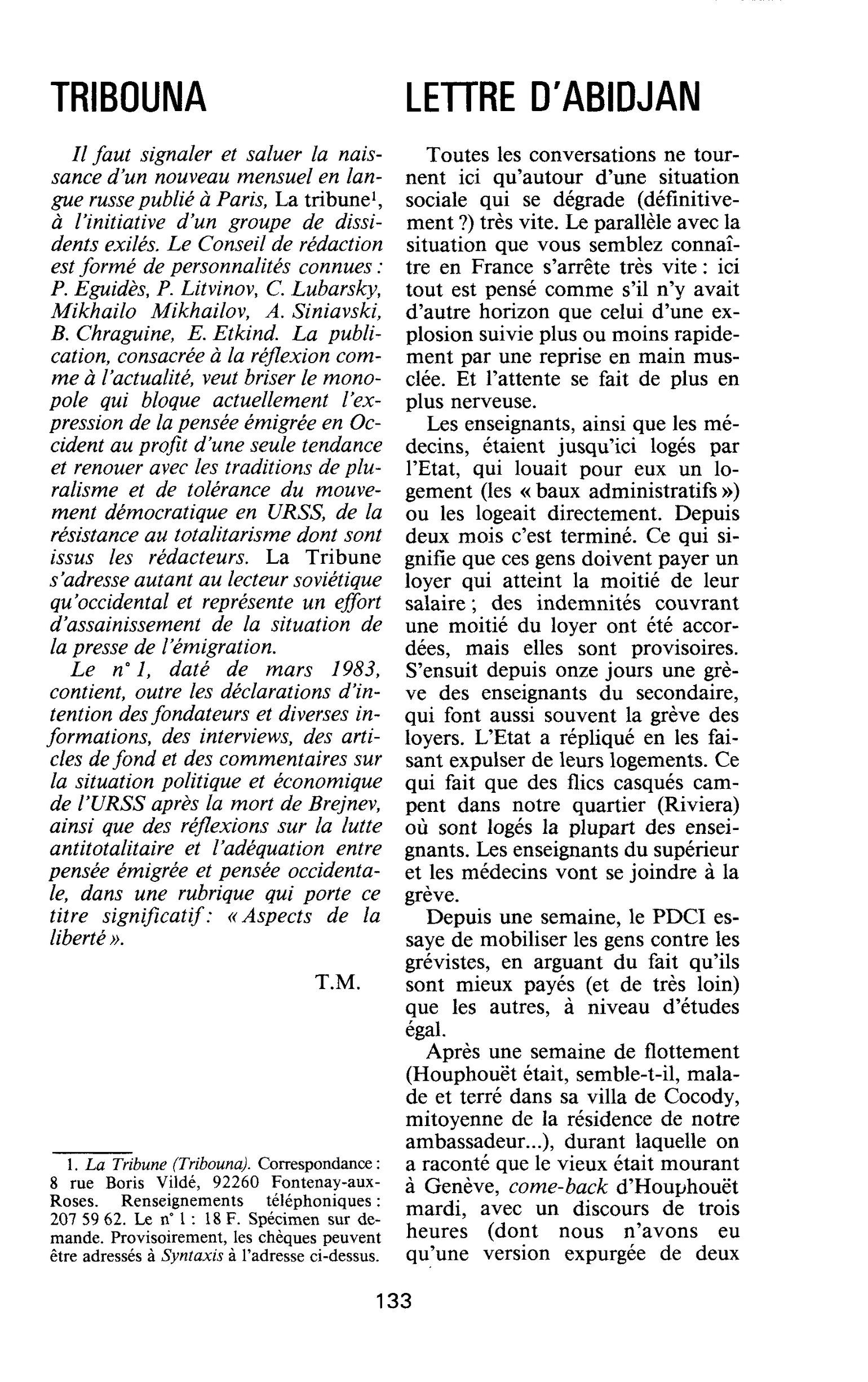 LETTRE D’ABIDJAN