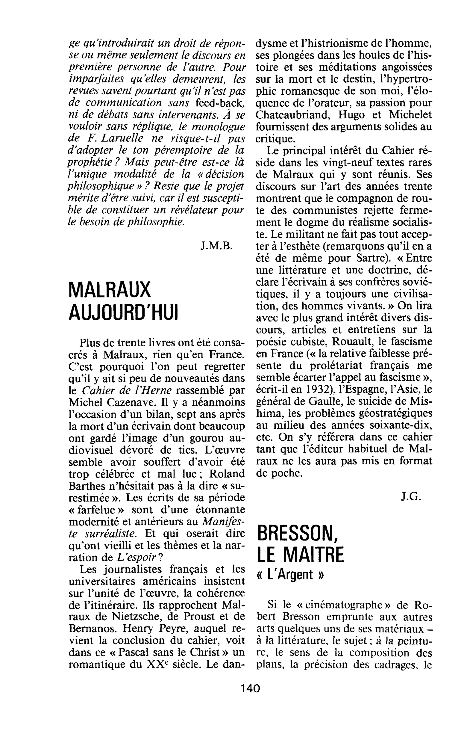 BRESSON, LE MAITRE « L’Argent »
