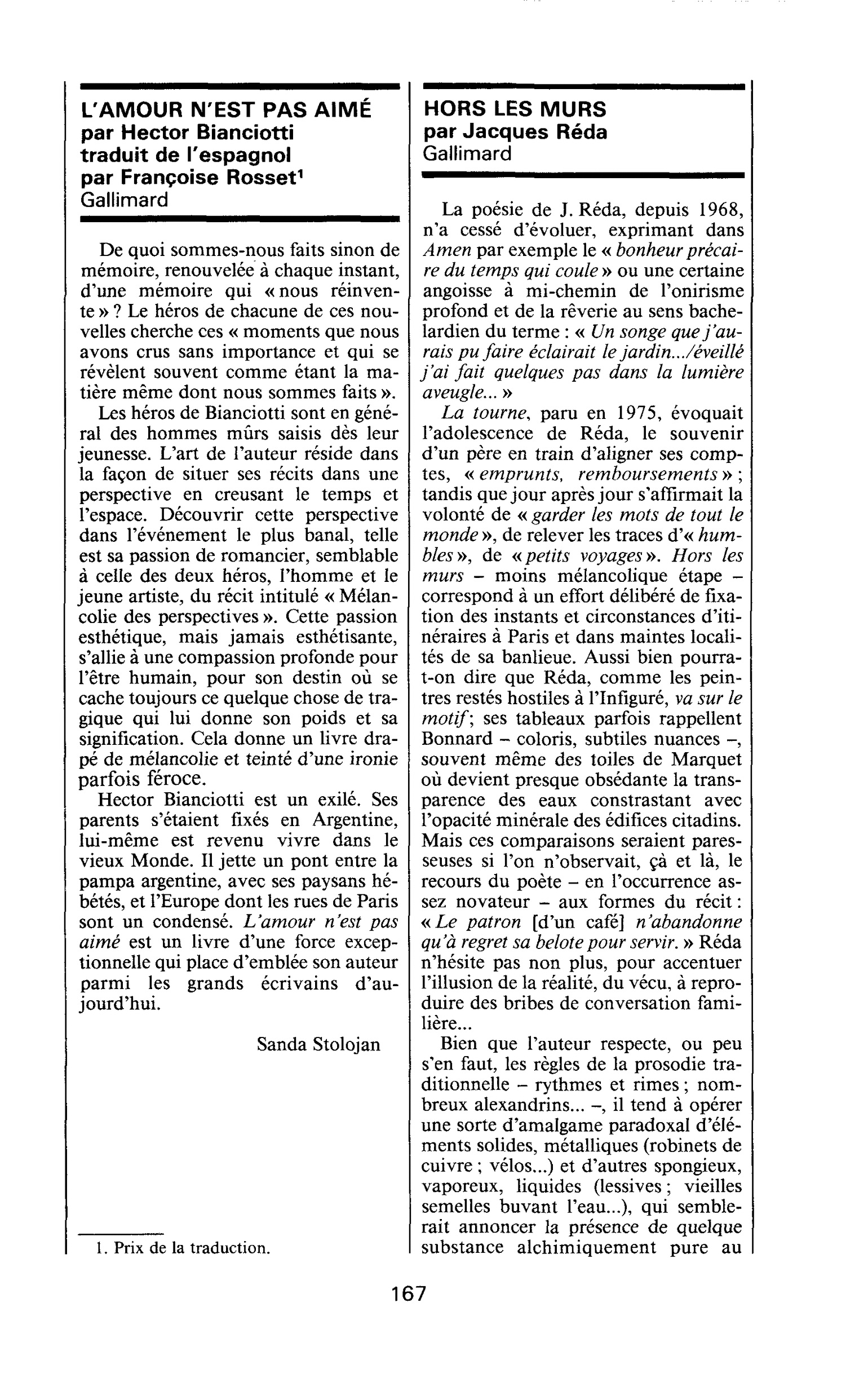 HORS LES MURS par Jacques Réda