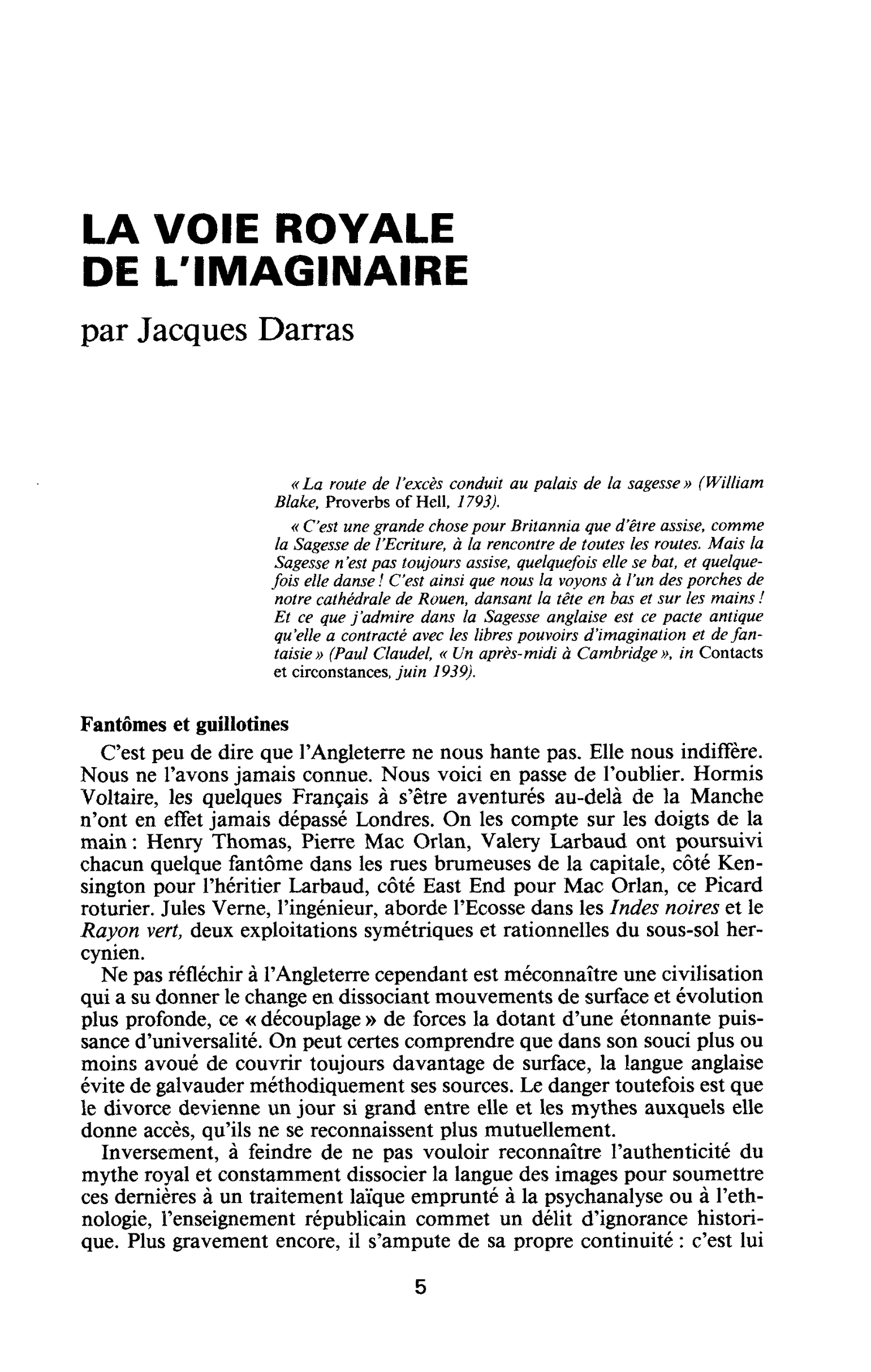 LA VOIE ROYALE DE L’IMAGINAIRE