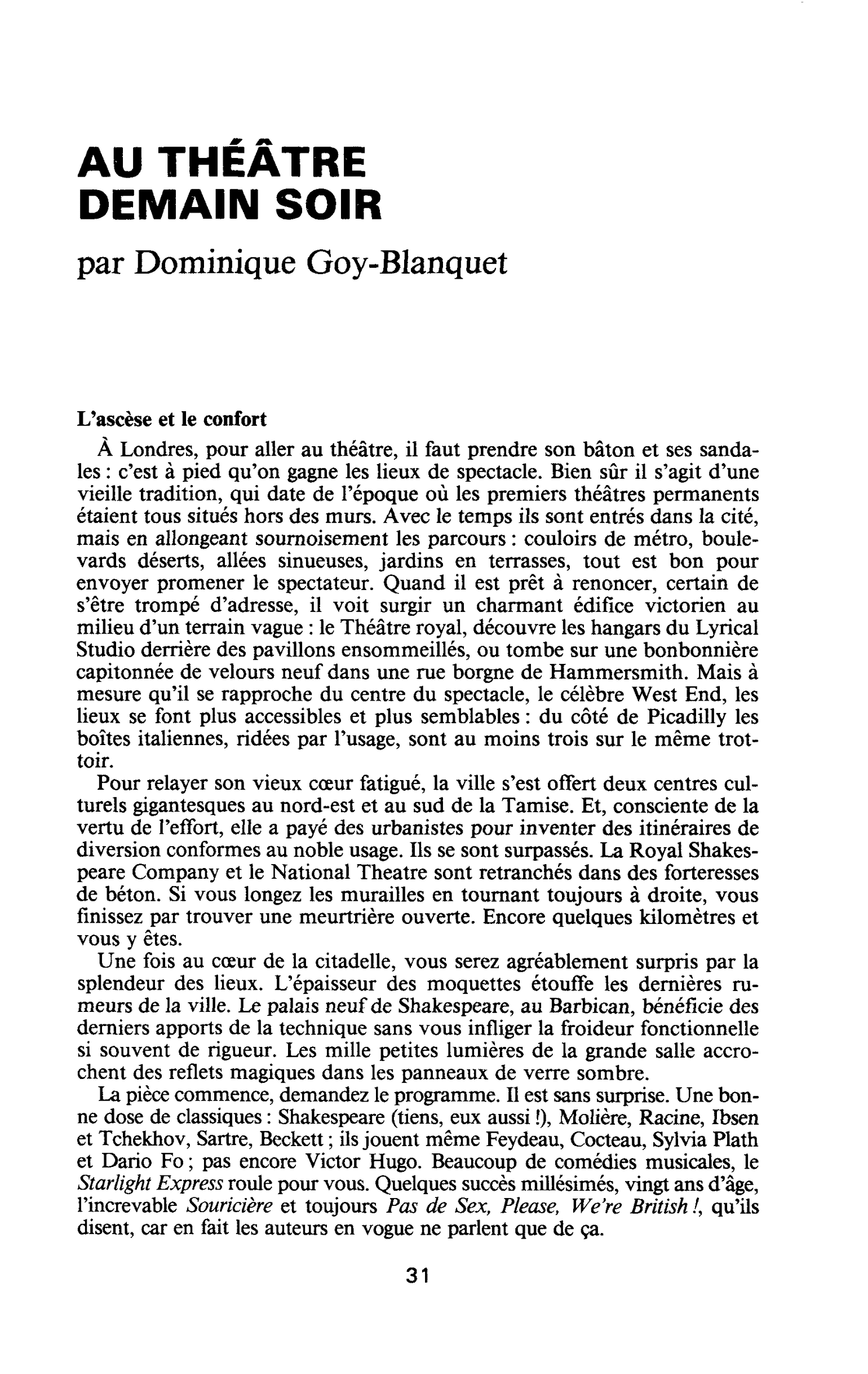 AU THÉÂTRE DEMAIN SOIR