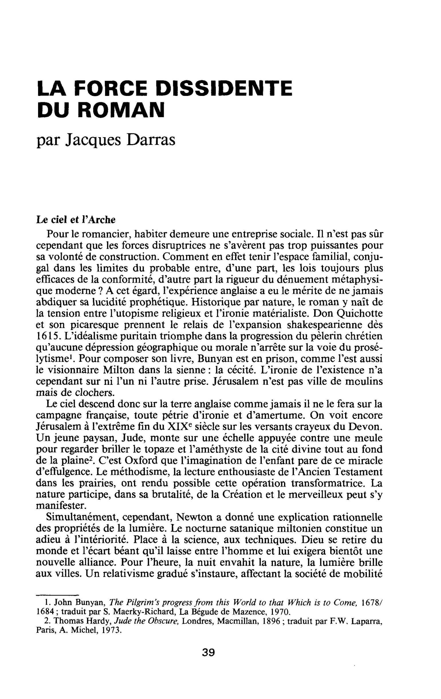 LA FORCE DISSIDENTE DU ROMAN