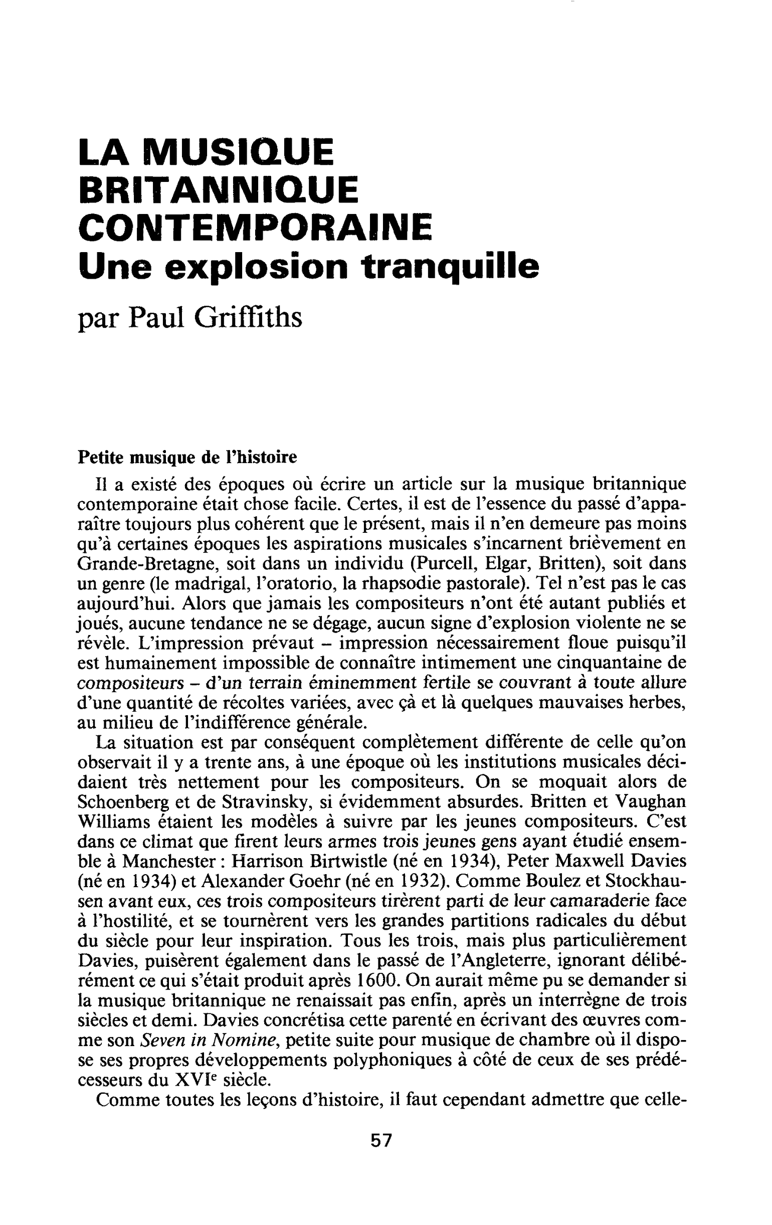 LA MUSIQUE BRITANNIQUE CONTEMPORAINE. Une explosion tranquille