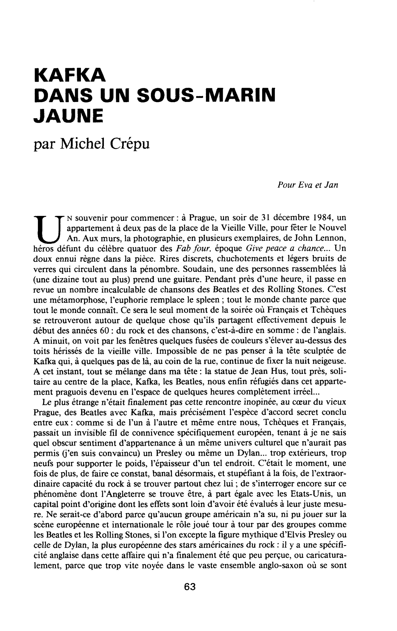 KAFKA DANS UN SOUS-MARIN JAUNE