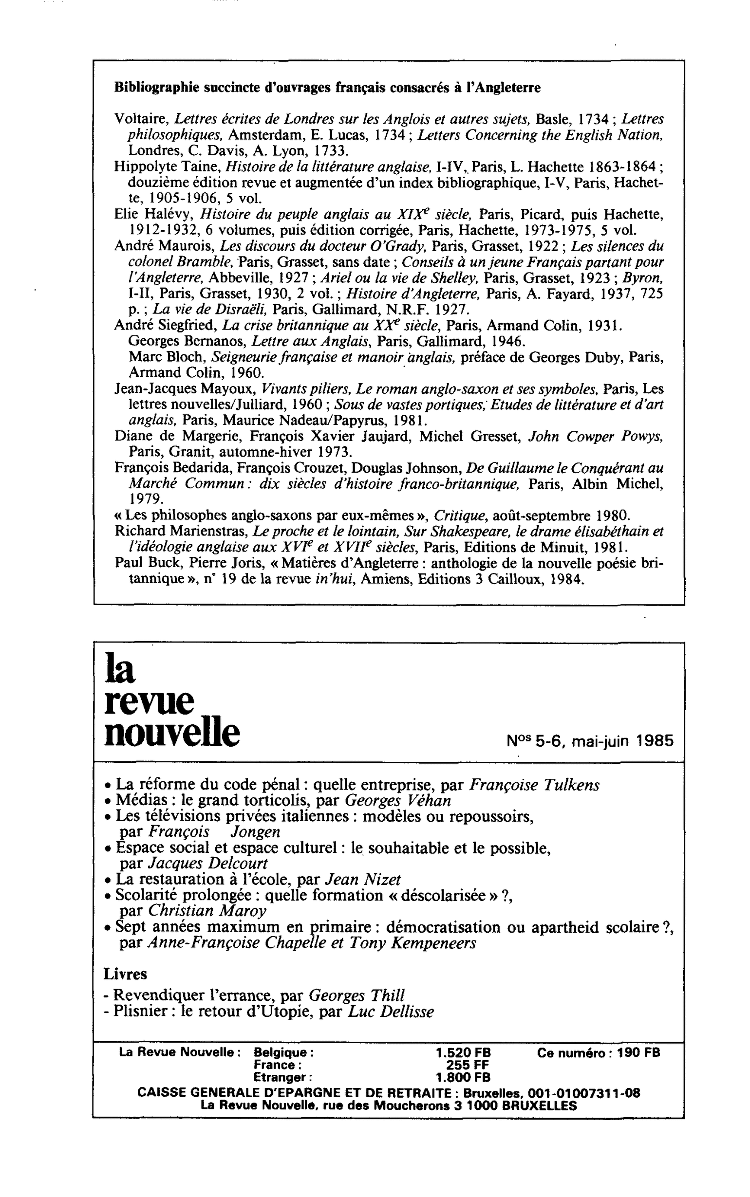 Bibliographie succincte d’ouvrages français consacrés à l’Angleterre