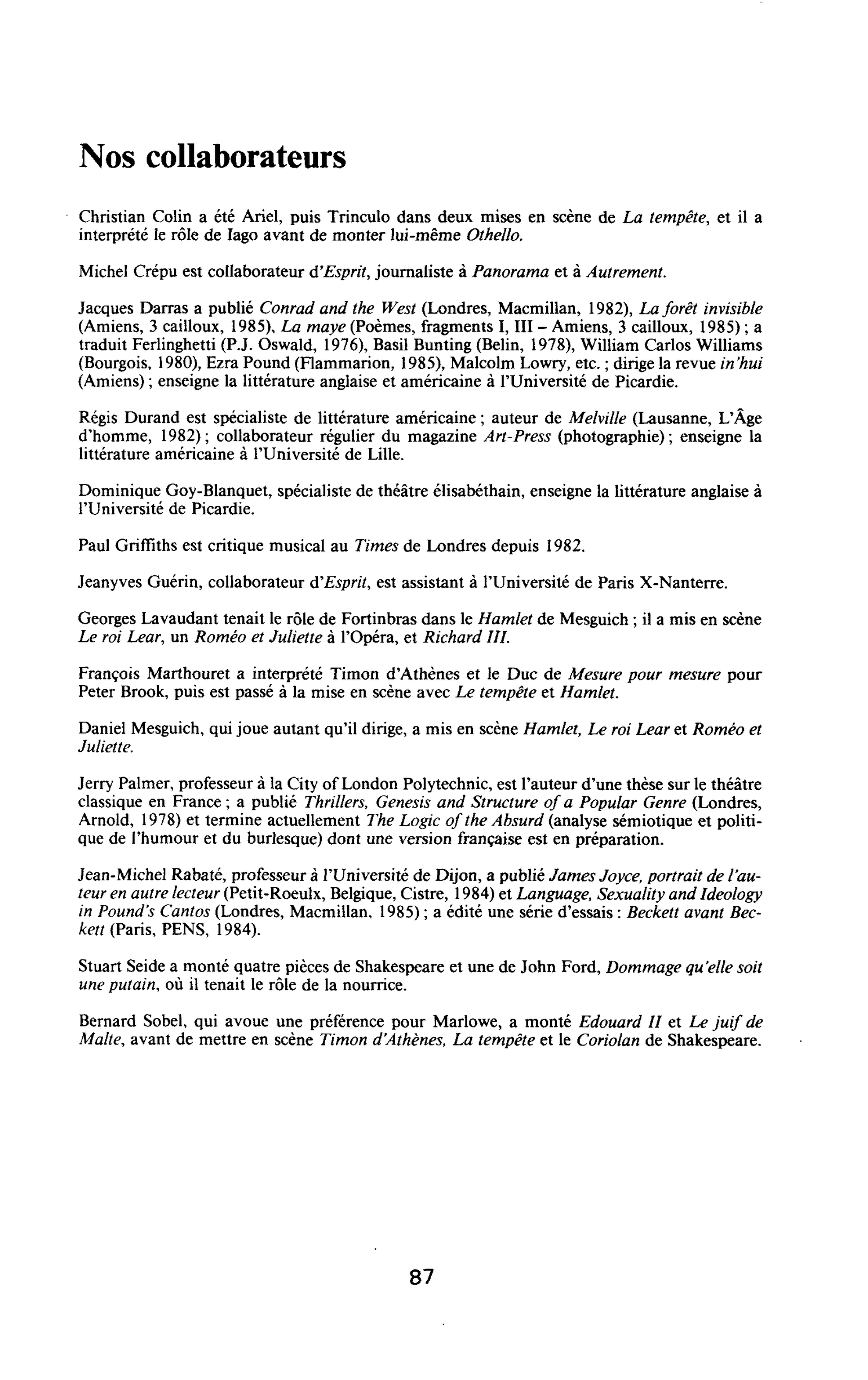 Nos collaborateurs