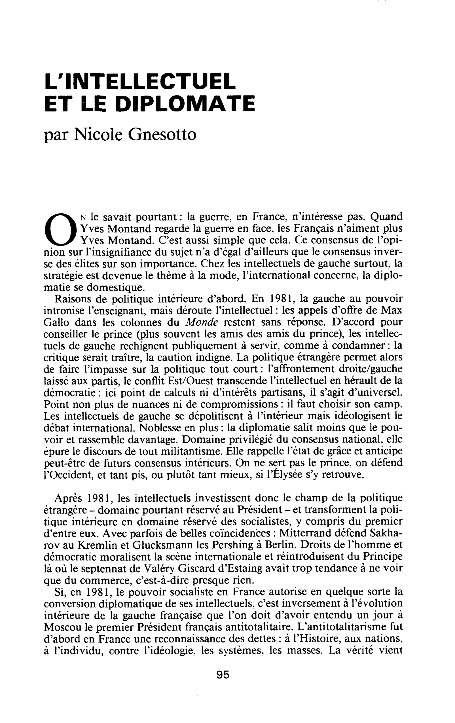 L’INTELLECTUEL ET LE DIPLOMATE